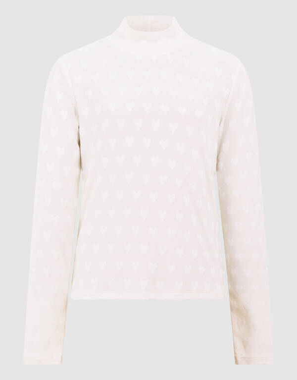 All Over Heart Print Top Gebroken Wit SHOEBY GIRLS