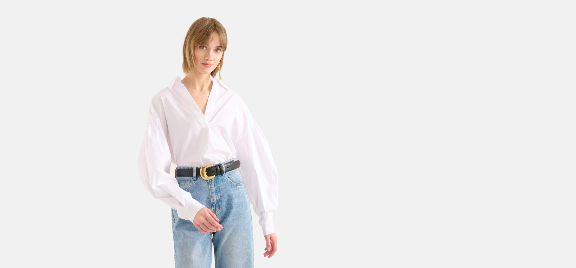 Poplin Blouse Wit SHOEBY WOMEN