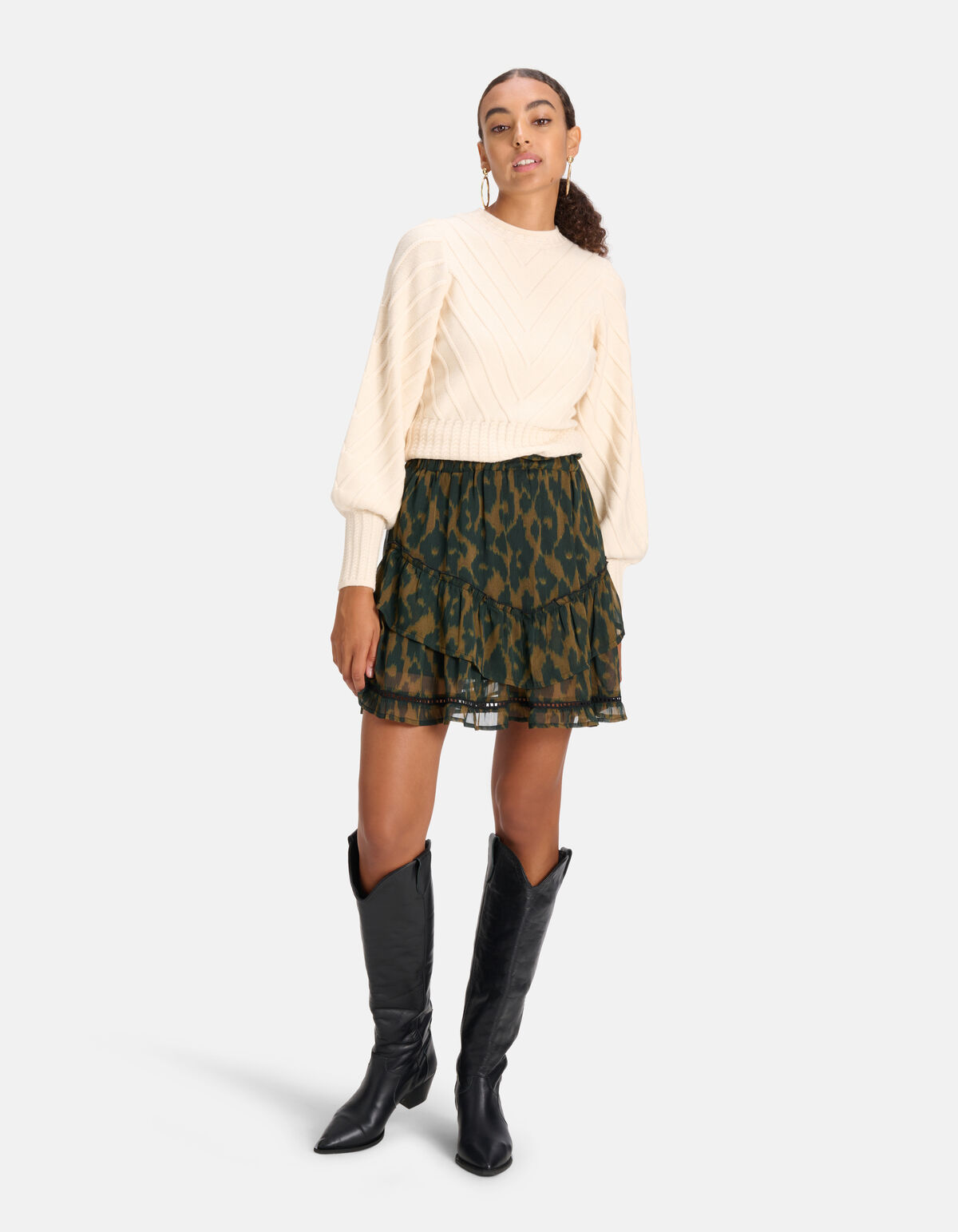 Leopard Ruffle Rok Groen SHOEBY WOMEN