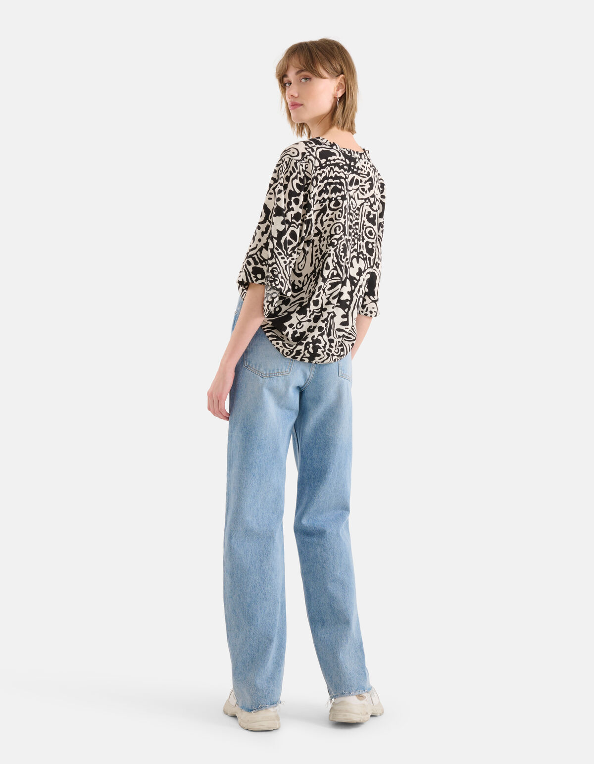 Grafische V-hals Top Zwart/Wit SHOEBY WOMEN