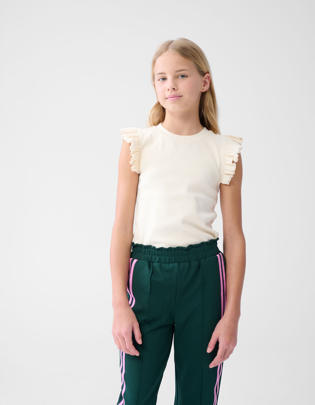 Ruffle Rib Top Gebroken Wit SHOEBY GIRLS