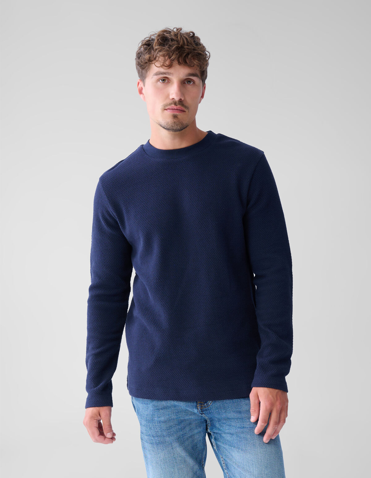 Structuur Jersey Longsleeve Donkerblauw SHOEBY MEN