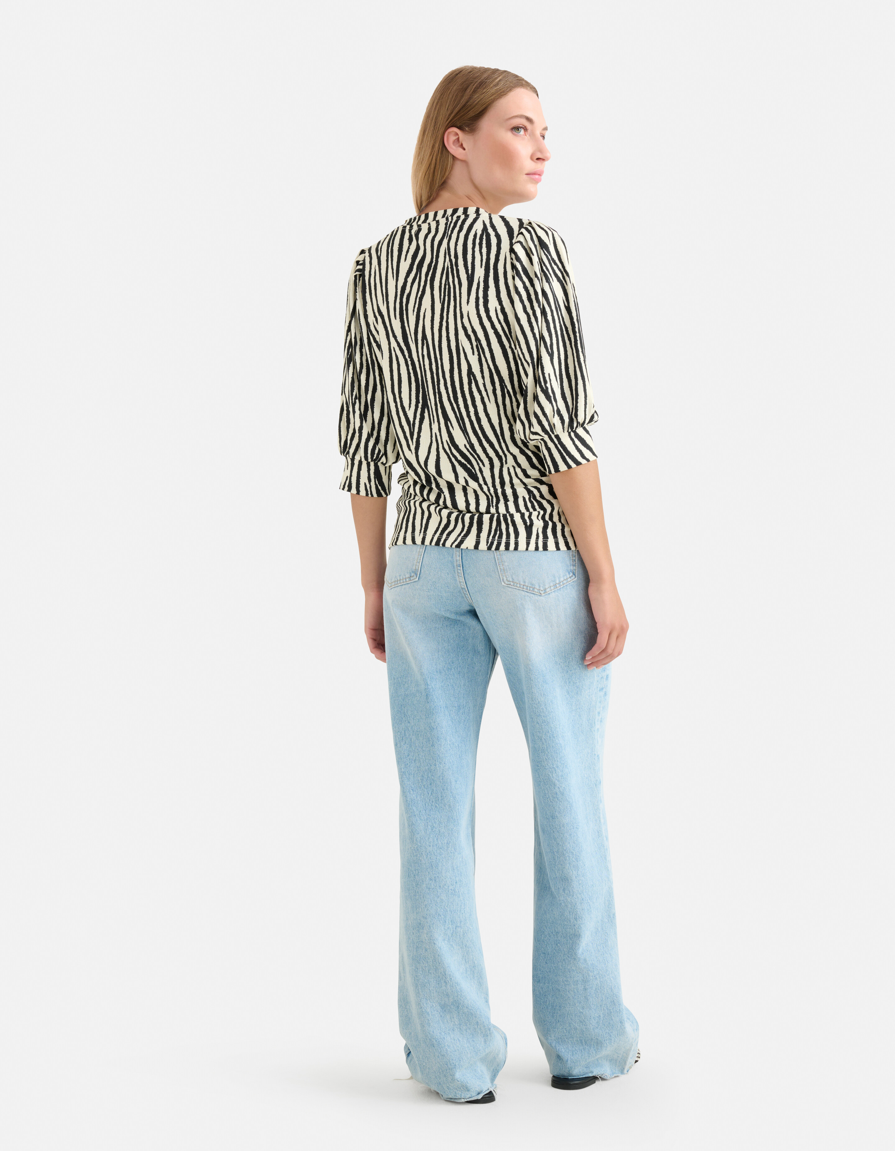 Printed Rib V-hals Top Zwart/Wit SHOEBY WOMEN
