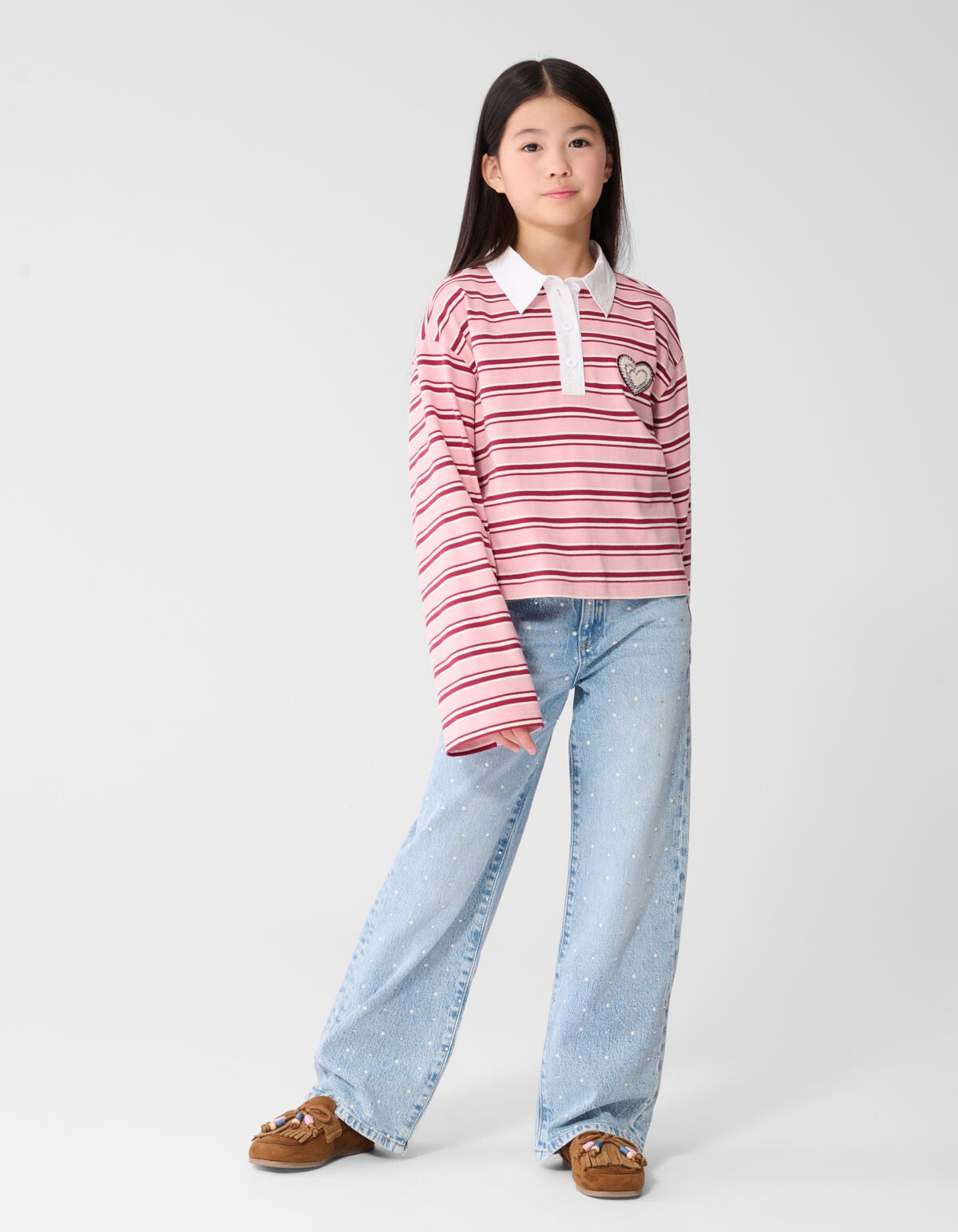 Striped Longsleeve Polo Rood/Roze SHOEBY GIRLS