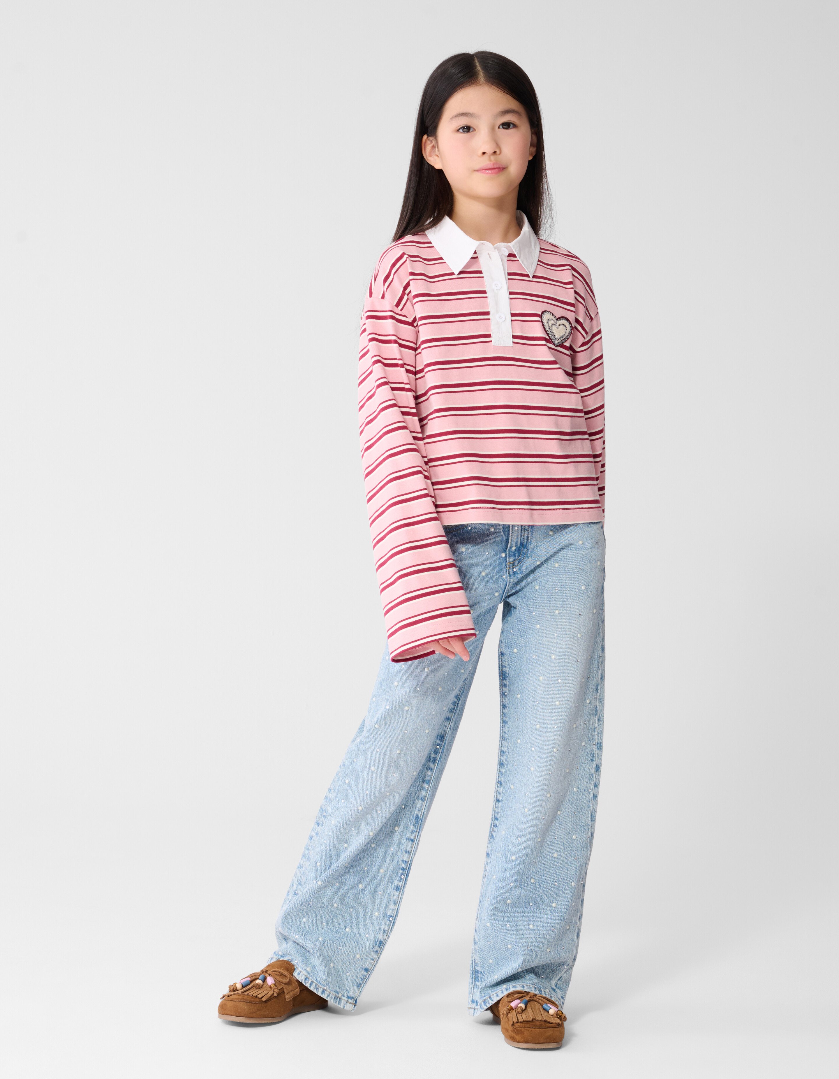 Striped Longsleeve Polo Rood/Roze SHOEBY GIRLS
