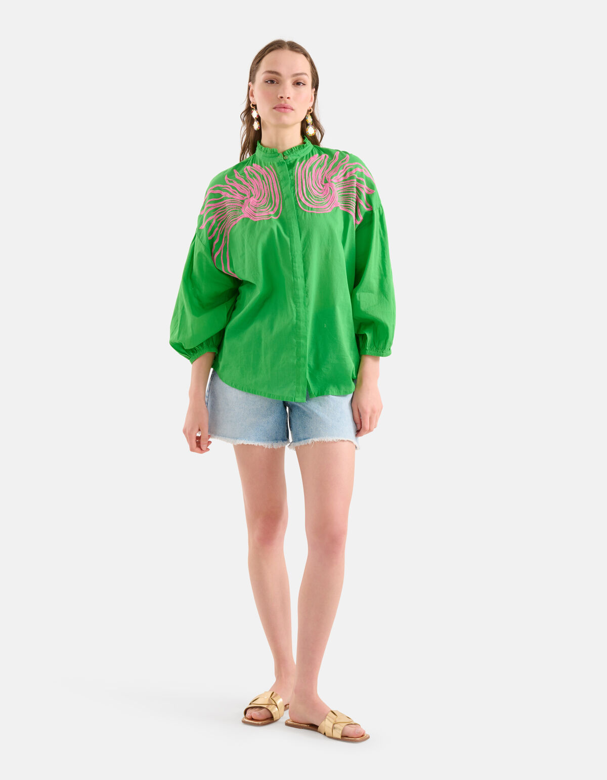 Embroidery Blouse Groen SHOEBY WOMEN