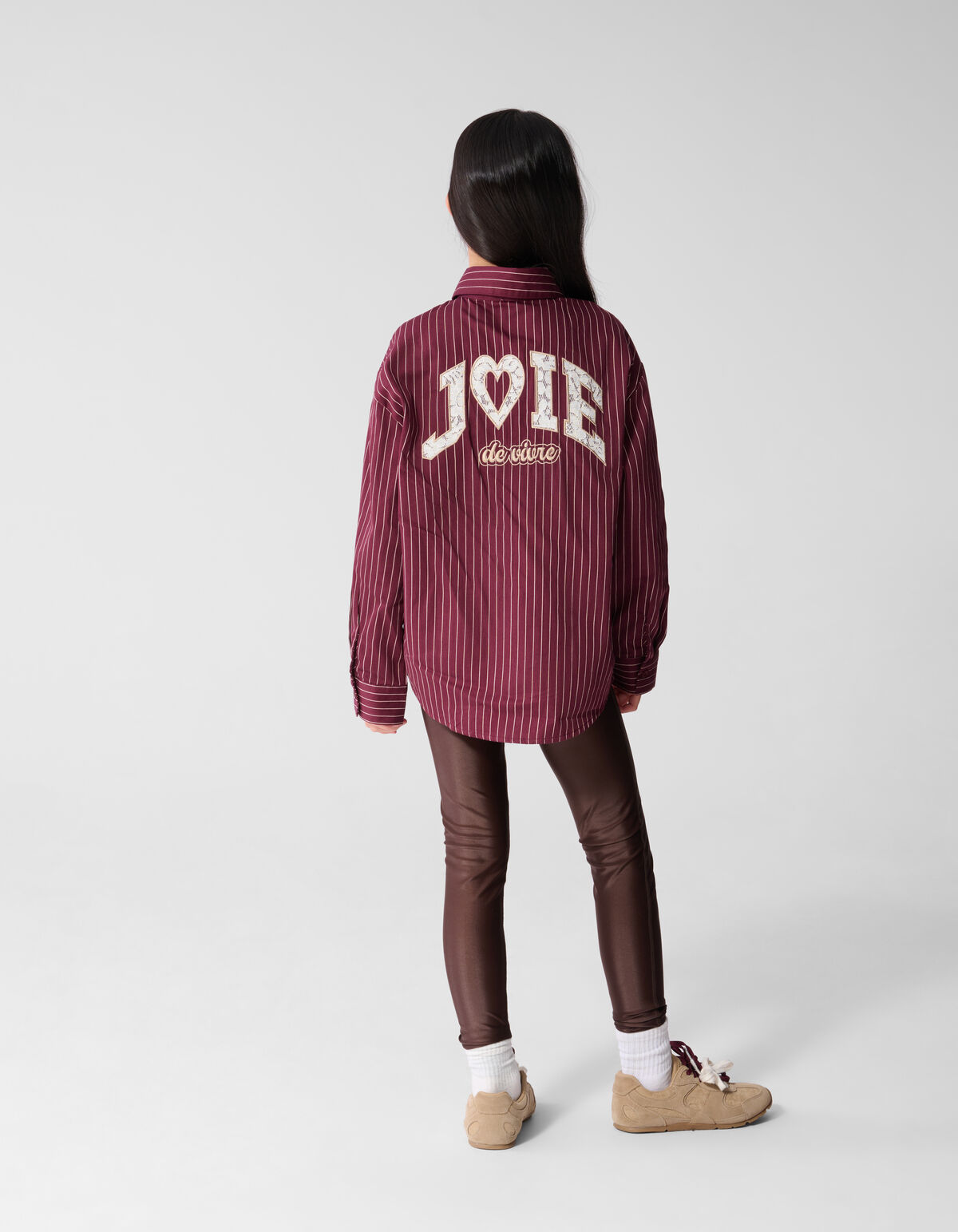 Lace Pinstripe Oversized Fit Blouse Donkerrood SHOEBY GIRLS