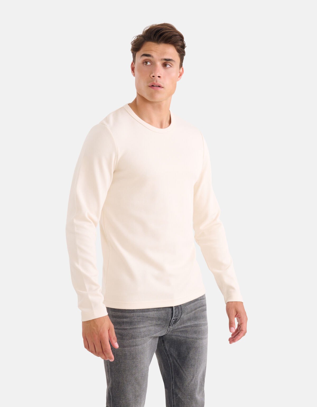 Structuur T-shirt Gebroken Wit SHOEBY MEN