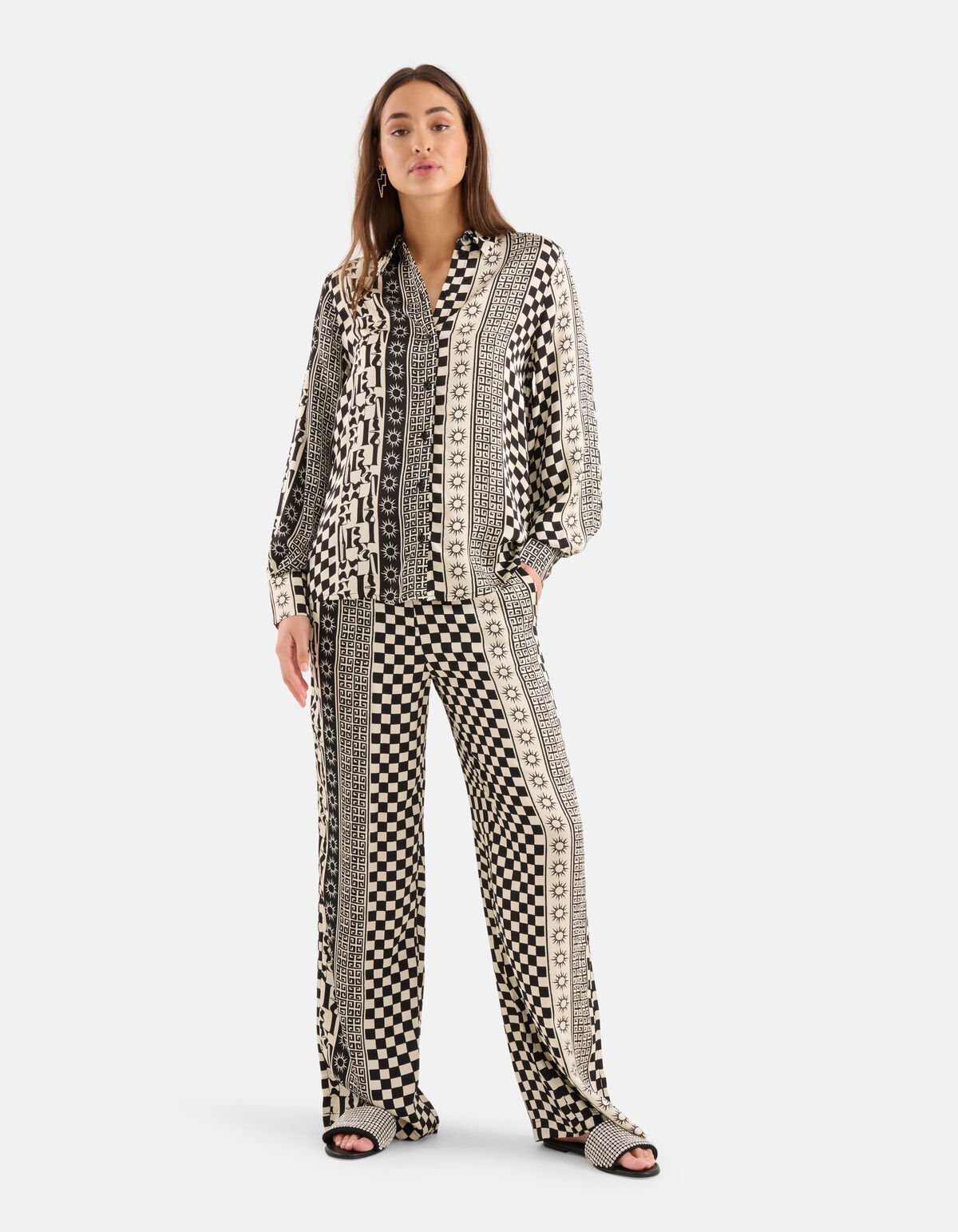 Printed Blouse Zwart/Gebroken Wit SHOEBY WOMEN