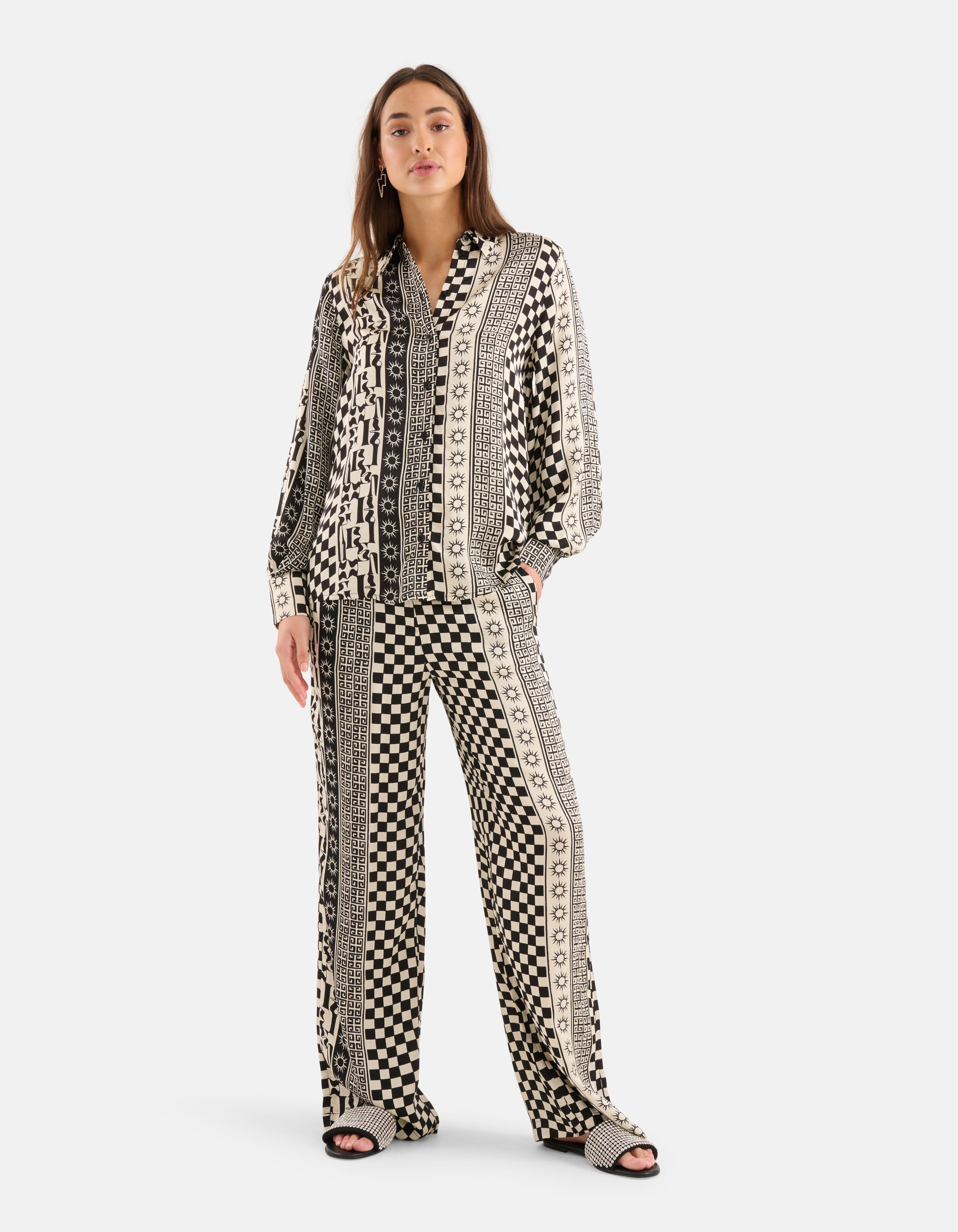 Printed Blouse Zwart/Gebroken Wit SHOEBY WOMEN