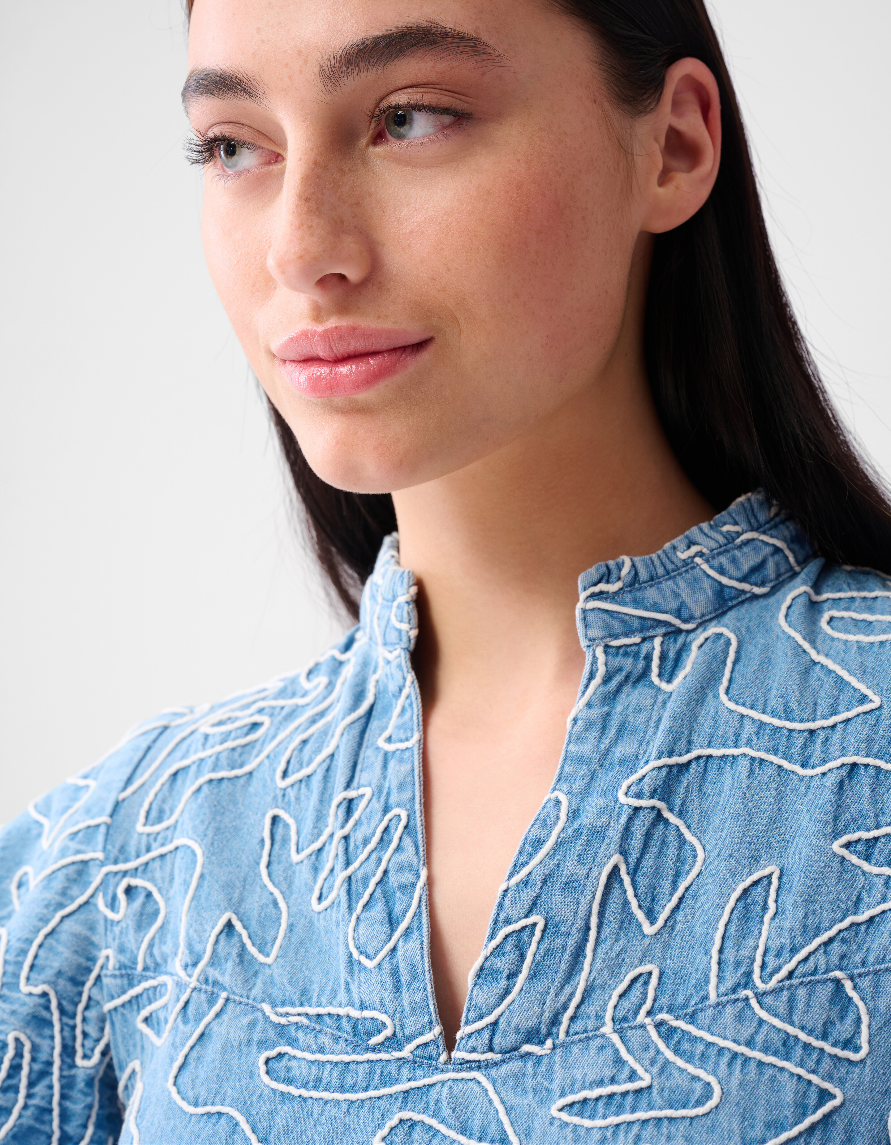 Denim Ruffle Cord Top Blauw SHOEBY WOMEN