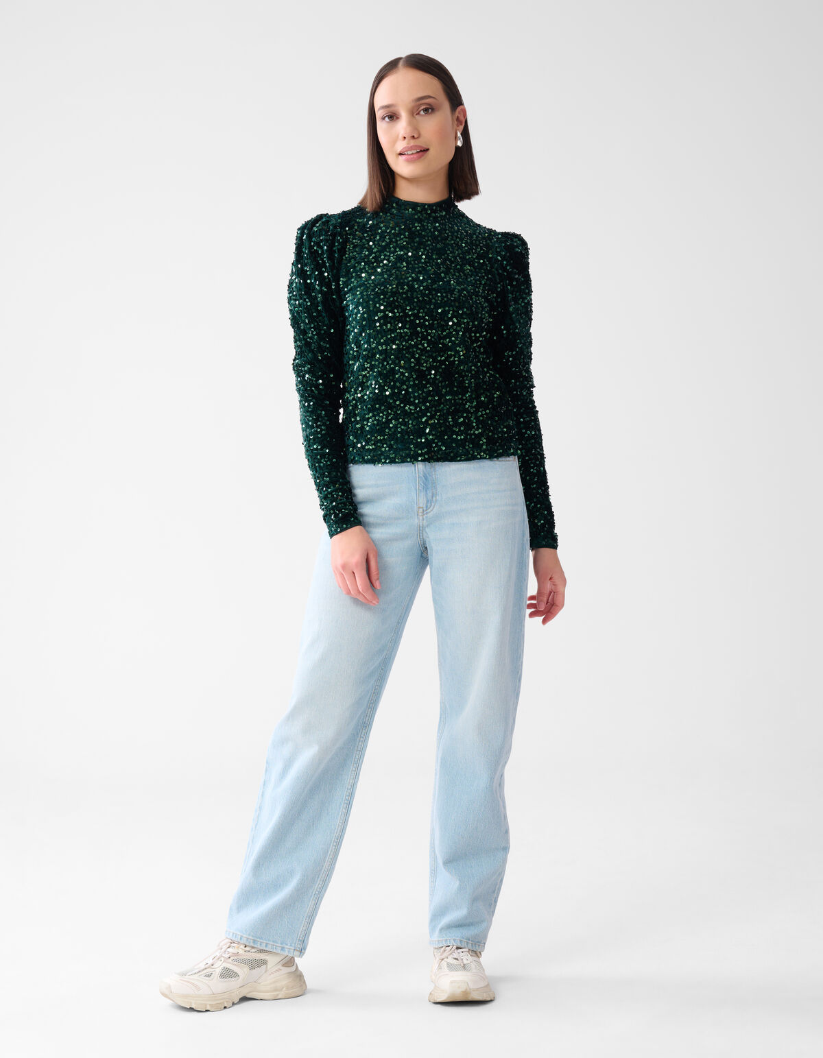 Velvet Pailletten Top Donkergroen SHOEBY WOMEN