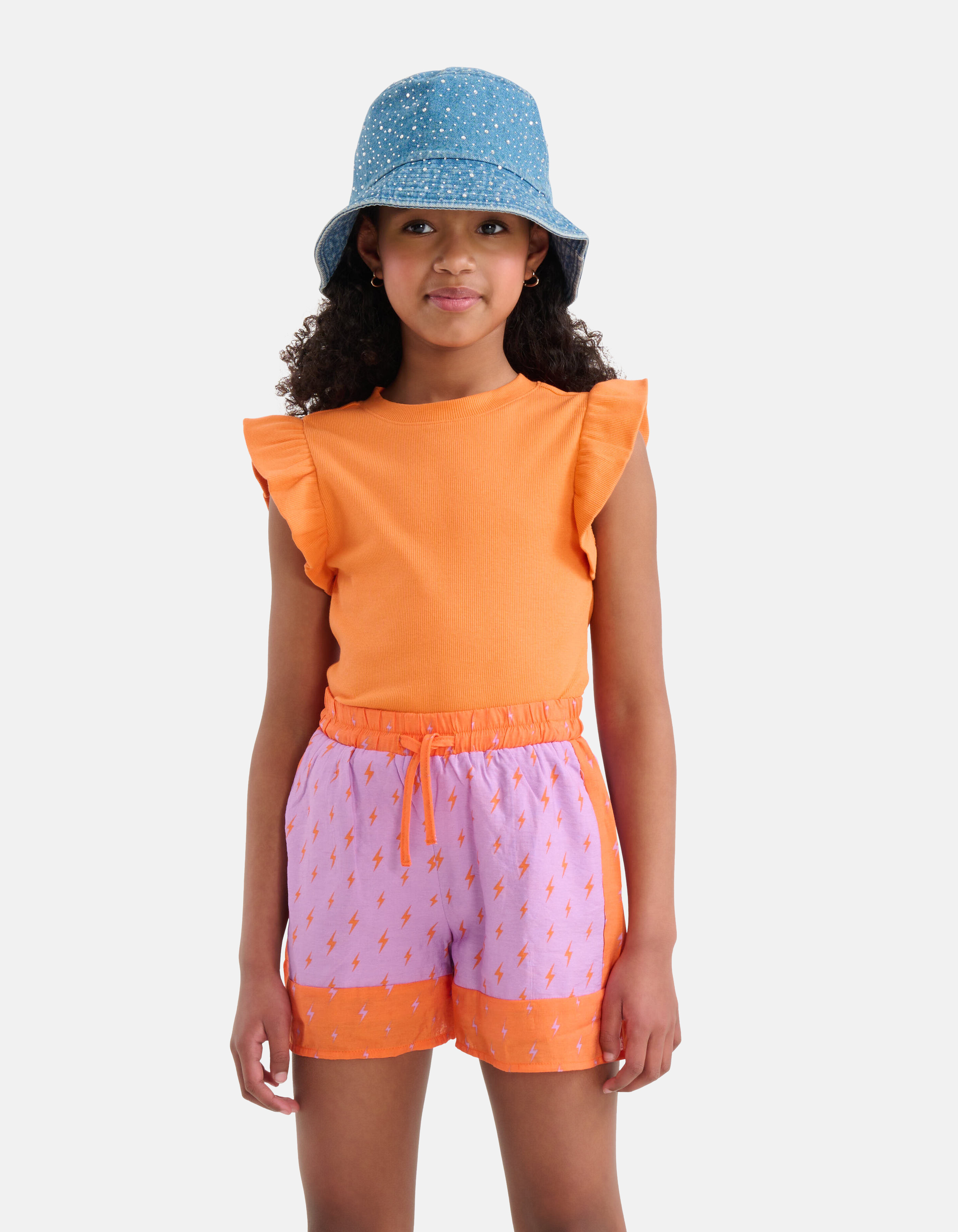 Ruffle Rib Top Oranje SHOEBY GIRLS