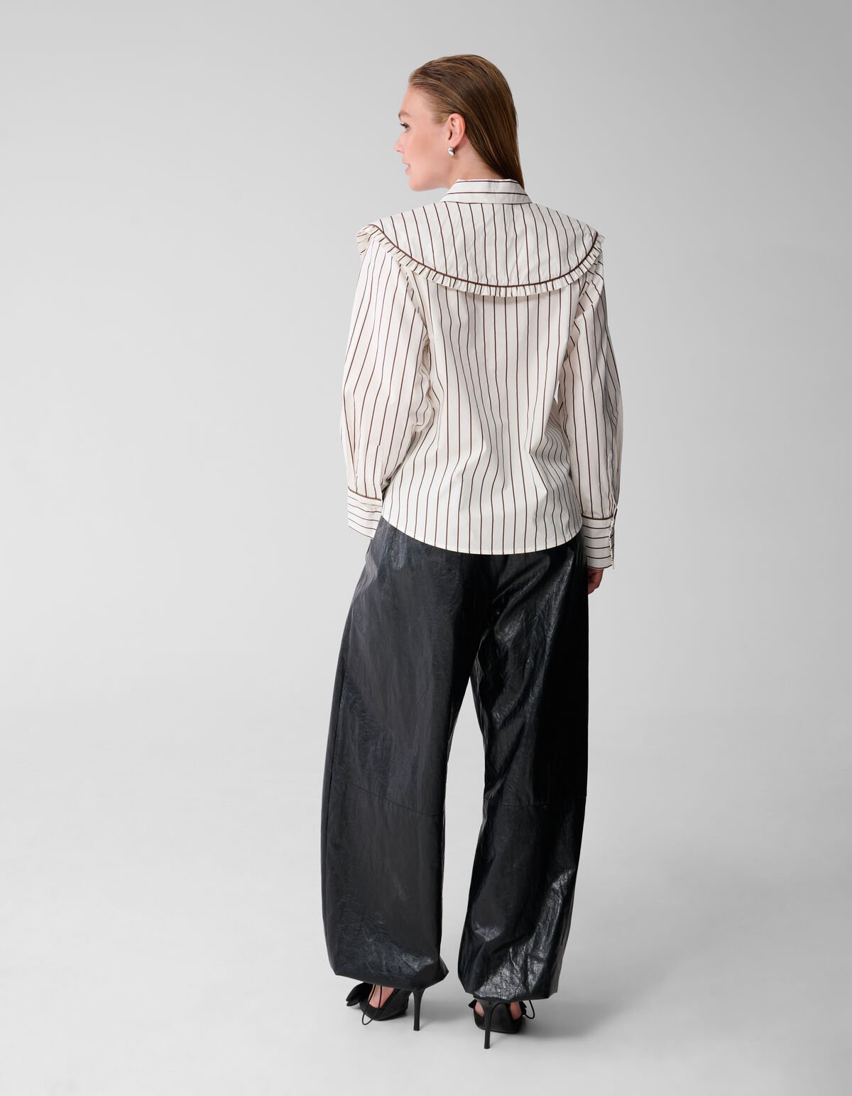 Big Collar Stripe Blouse Bruin SHOEBY WOMEN