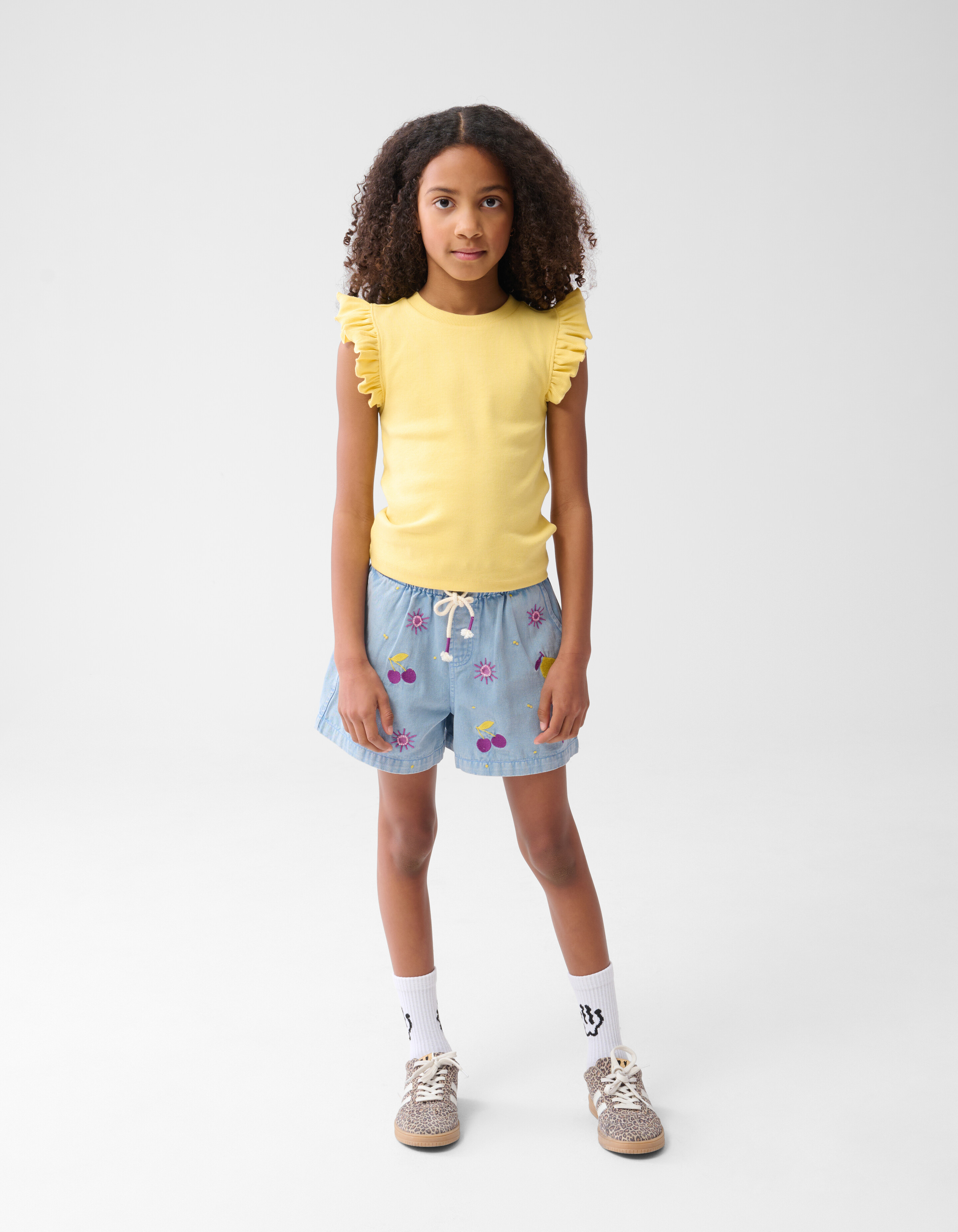 Ruffle Rib Top Lichtgeel SHOEBY GIRLS