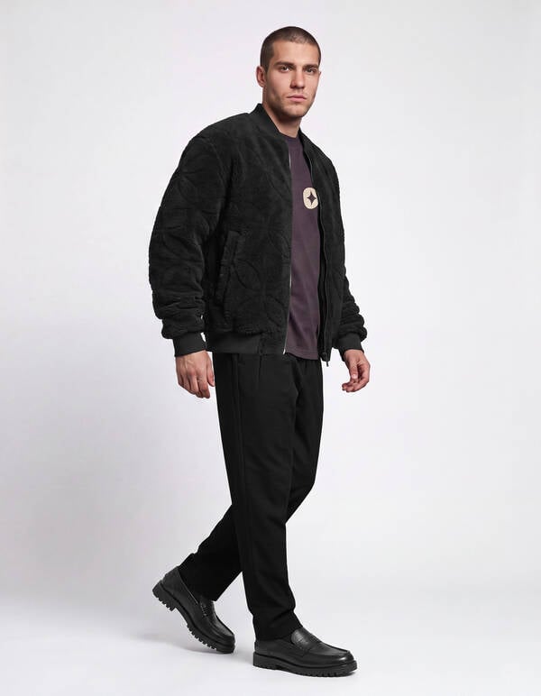 Teddy Jacquard Bomber Jack Donkergrijs SHOEBY MEN