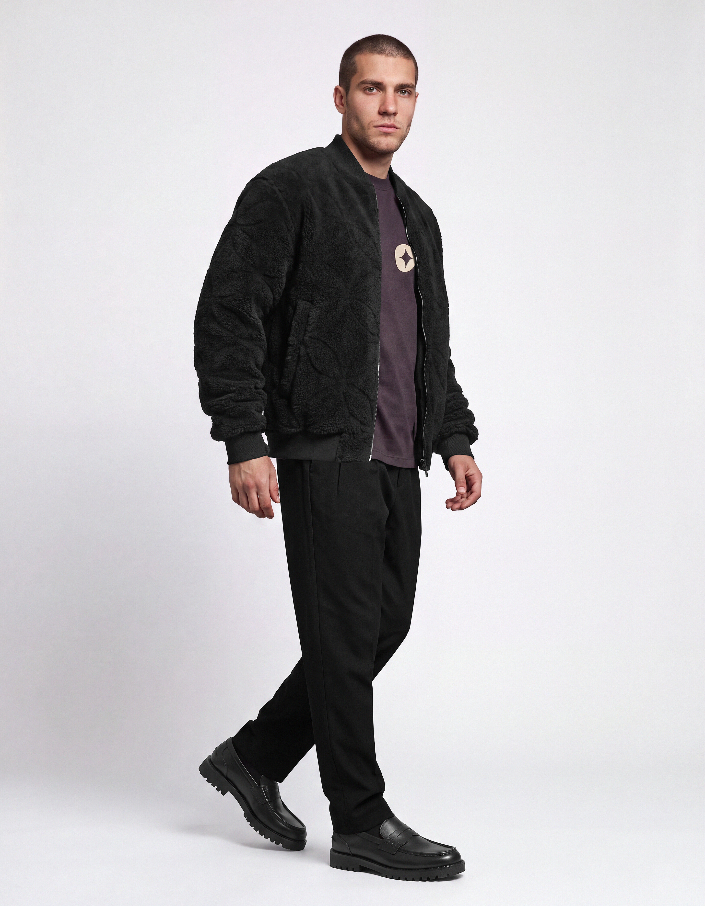 Teddy Jacquard Bomber Jack Donkergrijs SHOEBY MEN