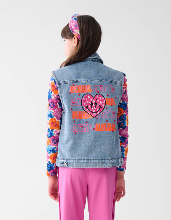 Embroidery Denim Gilet Blauw SHOEBY GIRLS