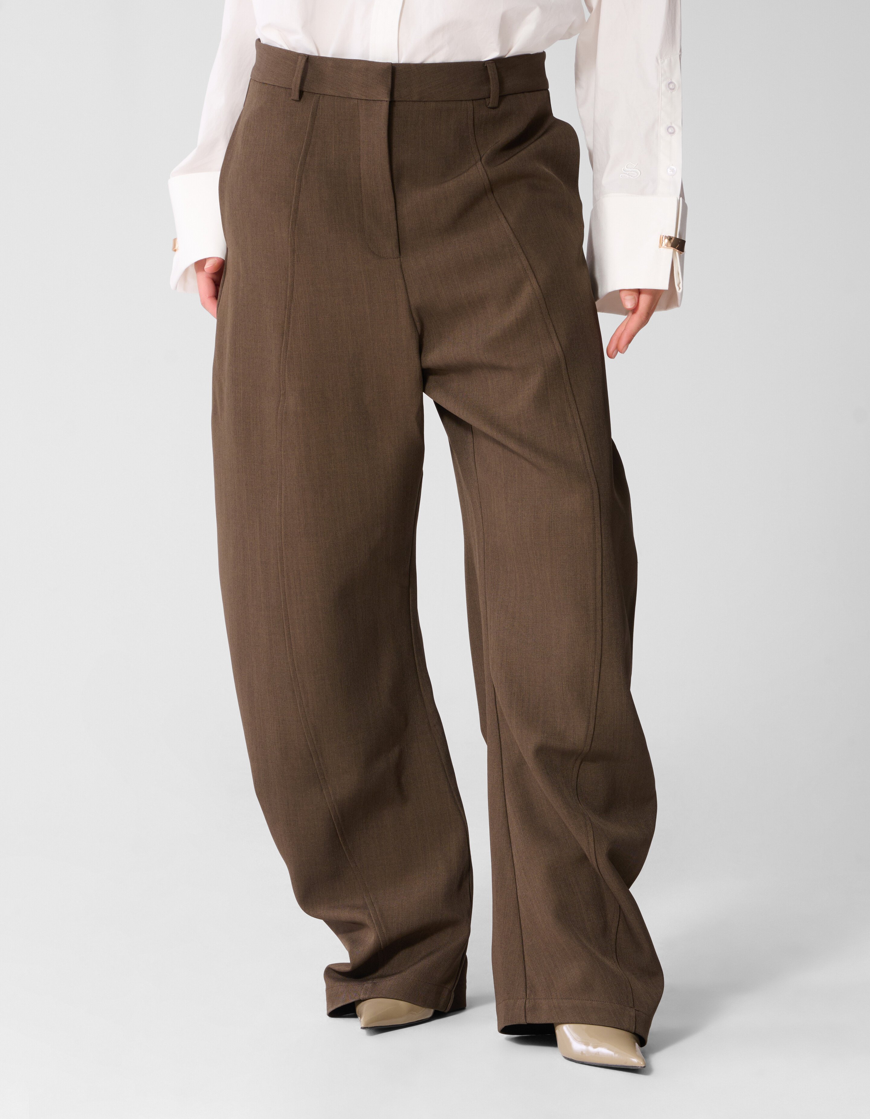 Curved Wide leg Fit Broek Bruin SHOEBY WOMEN