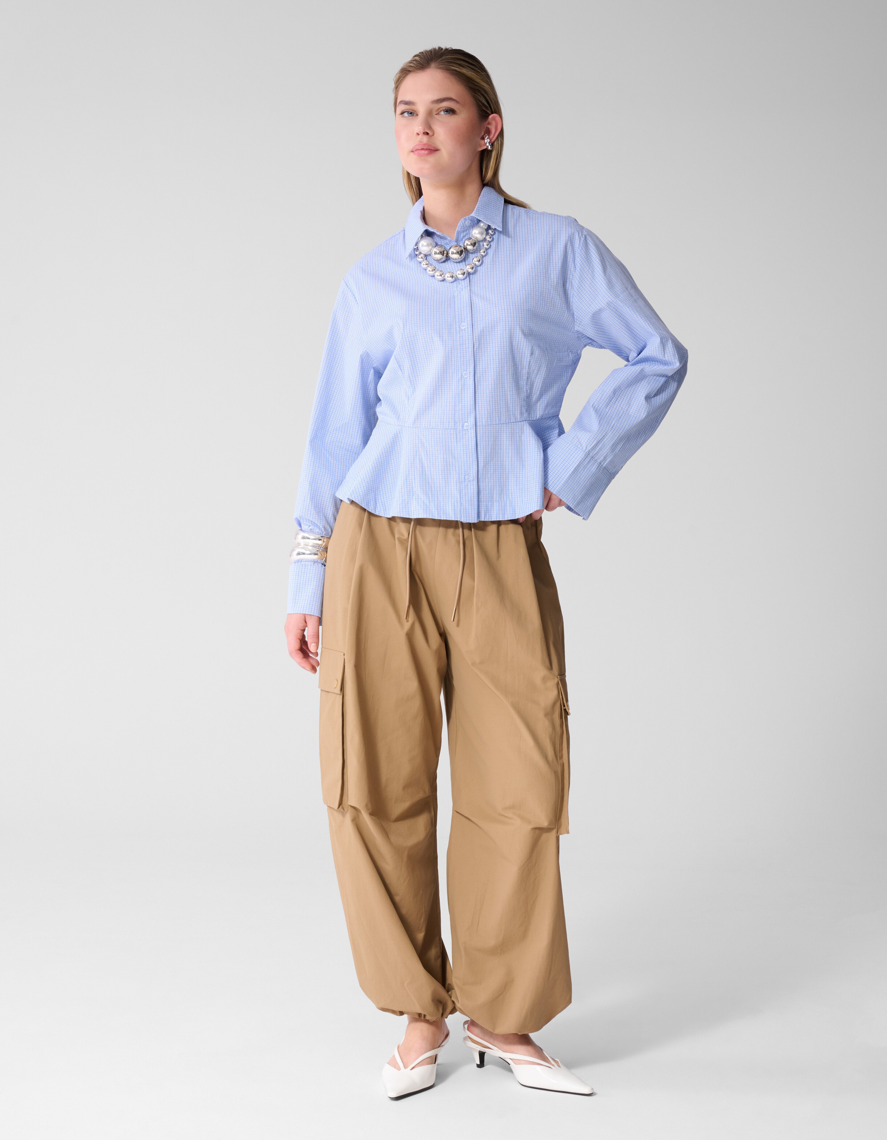 Poplin Peplum Blouse Blauw SHOEBY WOMEN