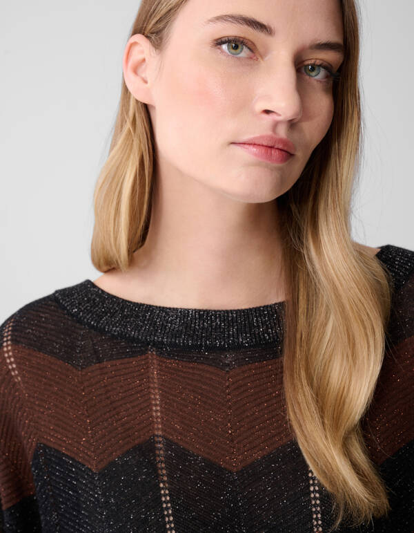 Glitter Stripe Vleermuis Trui Bruin/Zwart SHOEBY WOMEN