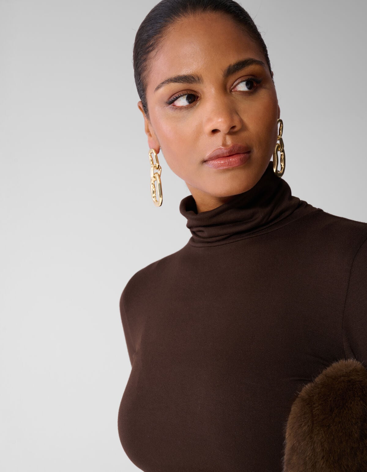 Col Neck Longsleeve Donkerbruin SHOEBY WOMEN