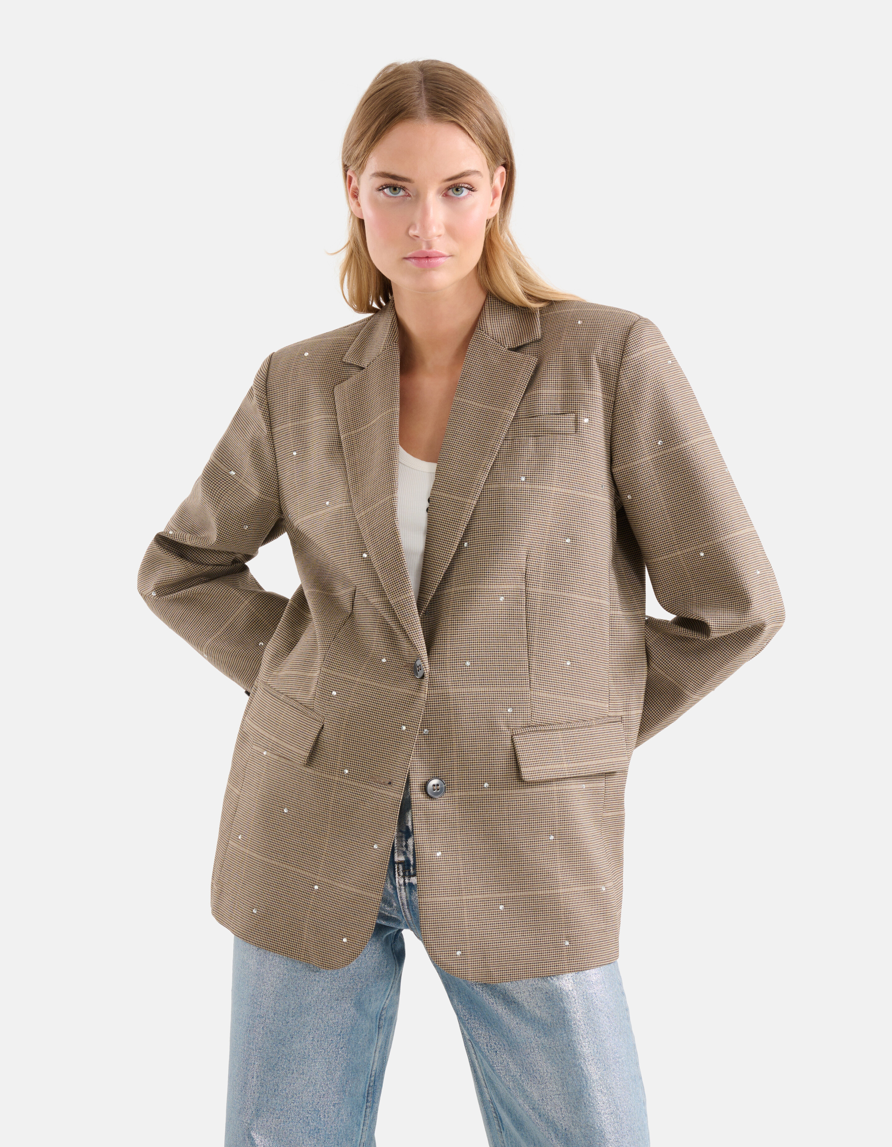 Oversized Strass Ruiten Blazer Bruin SHOEBY WOMEN