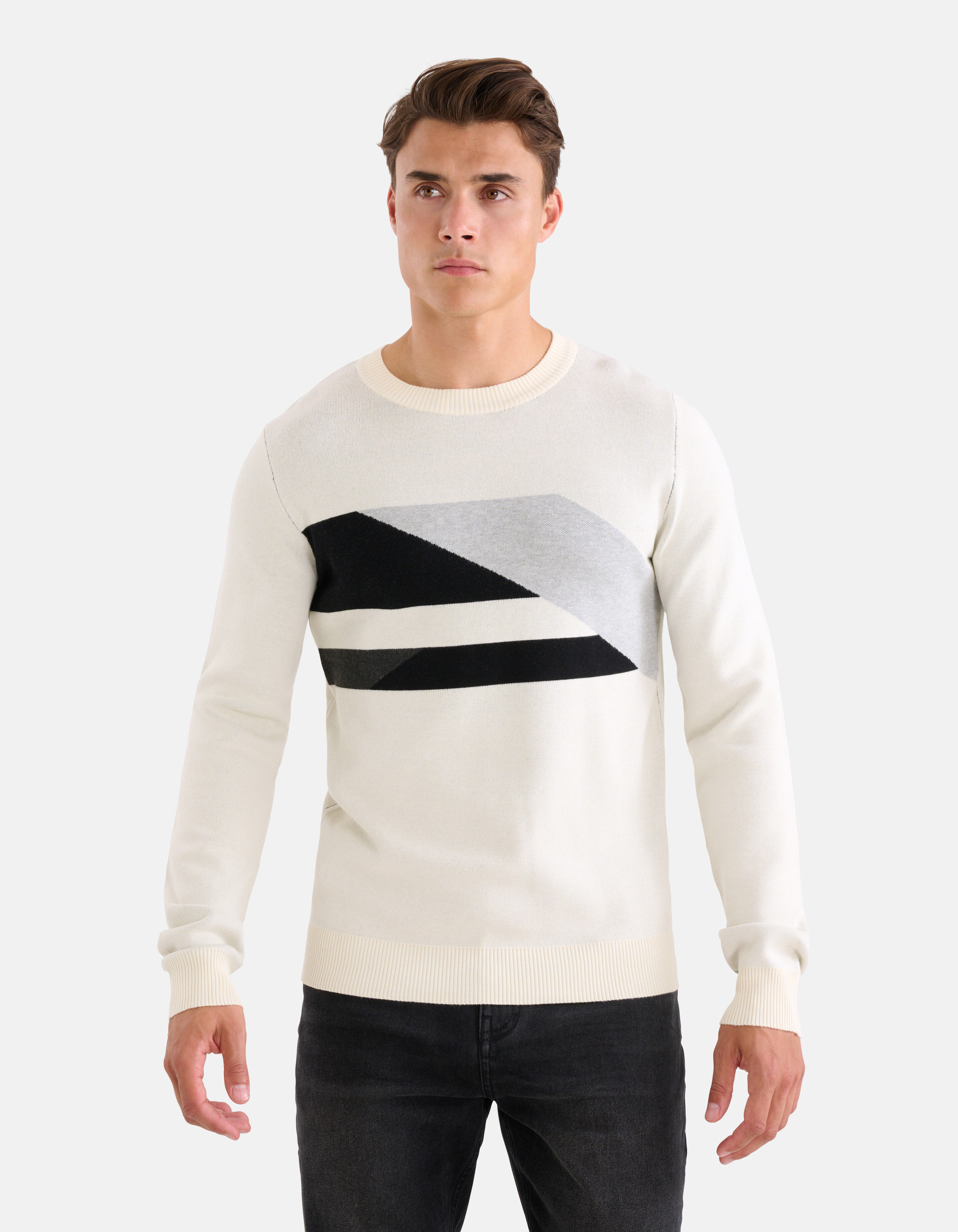 Grafische Jacquard Trui Gebroken Wit SHOEBY MEN