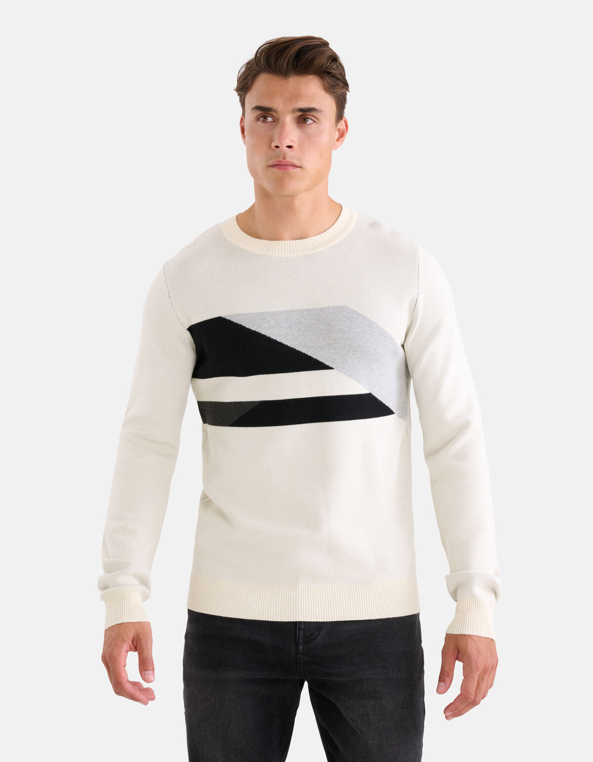 Grafische Jacquard Trui Gebroken Wit SHOEBY MEN