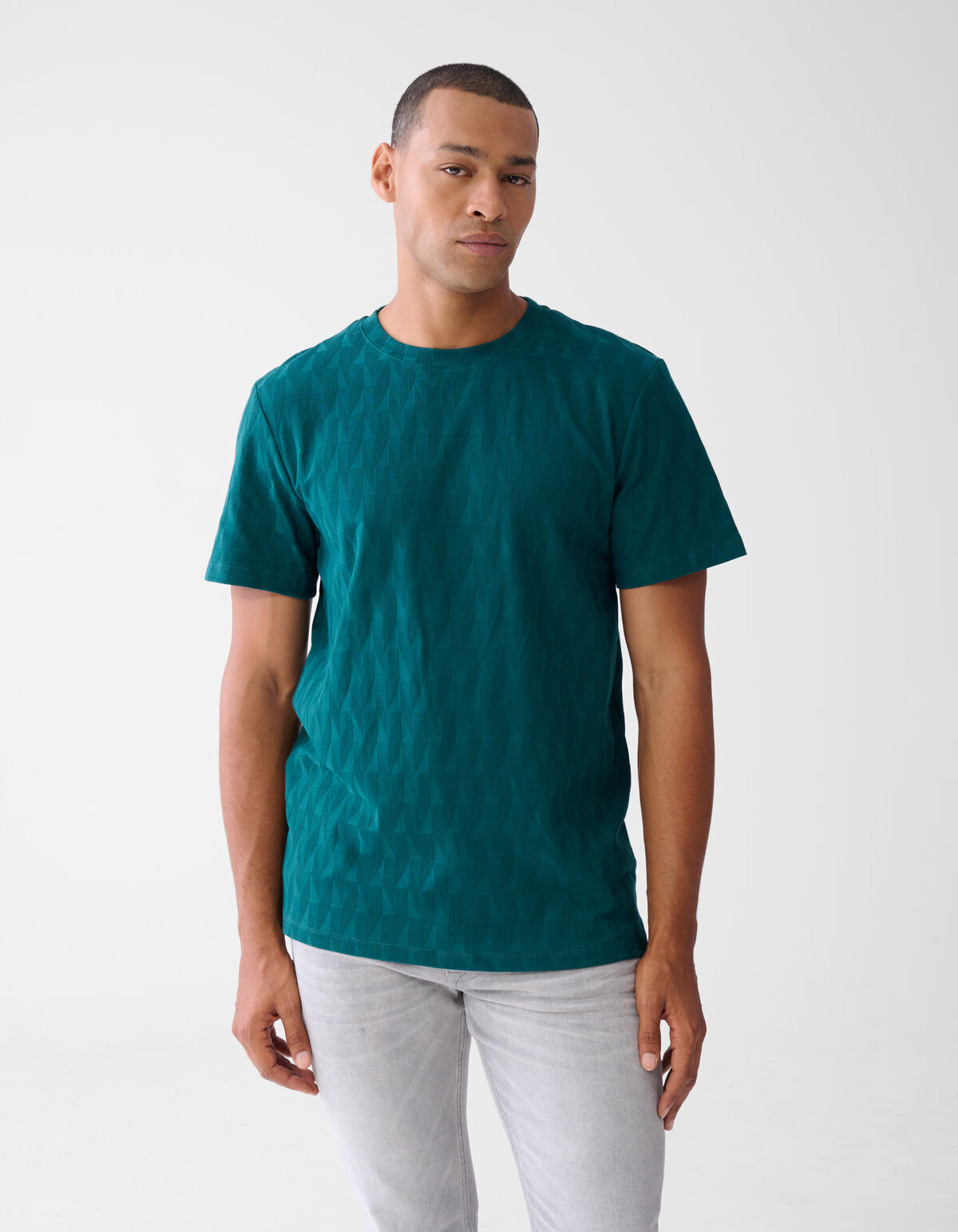 Jacquard T-shirt Donkergroen SHOEBY MEN