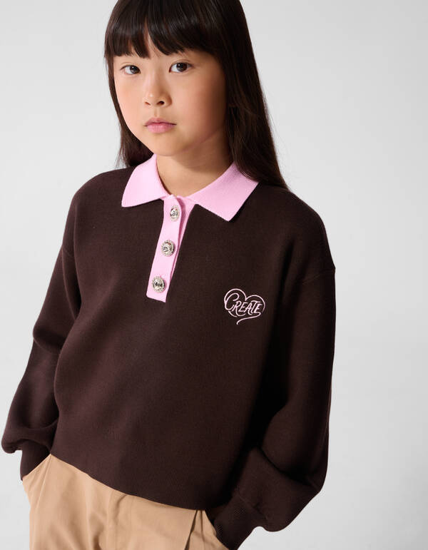 Create Gebreide Polo Bruin /Roze SHOEBY GIRLS