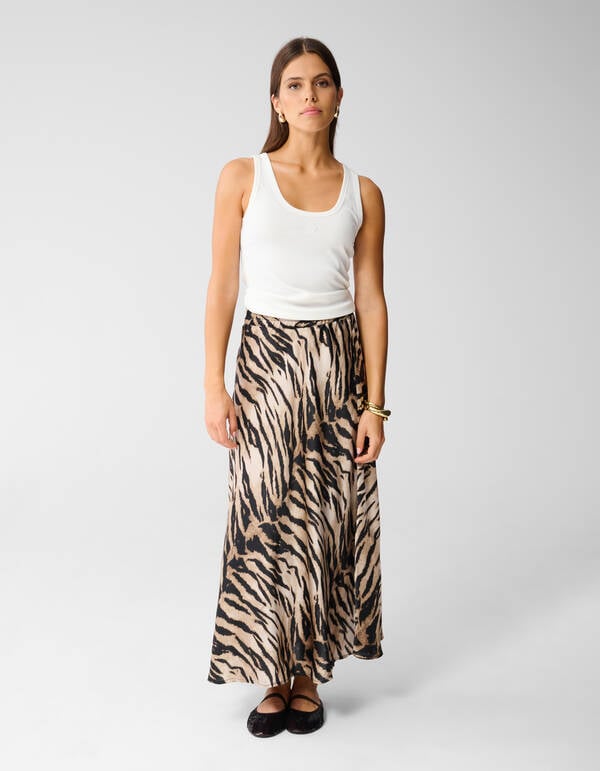 Satijnen Tijger Maxi Rok Bruin SHOEBY WOMEN
