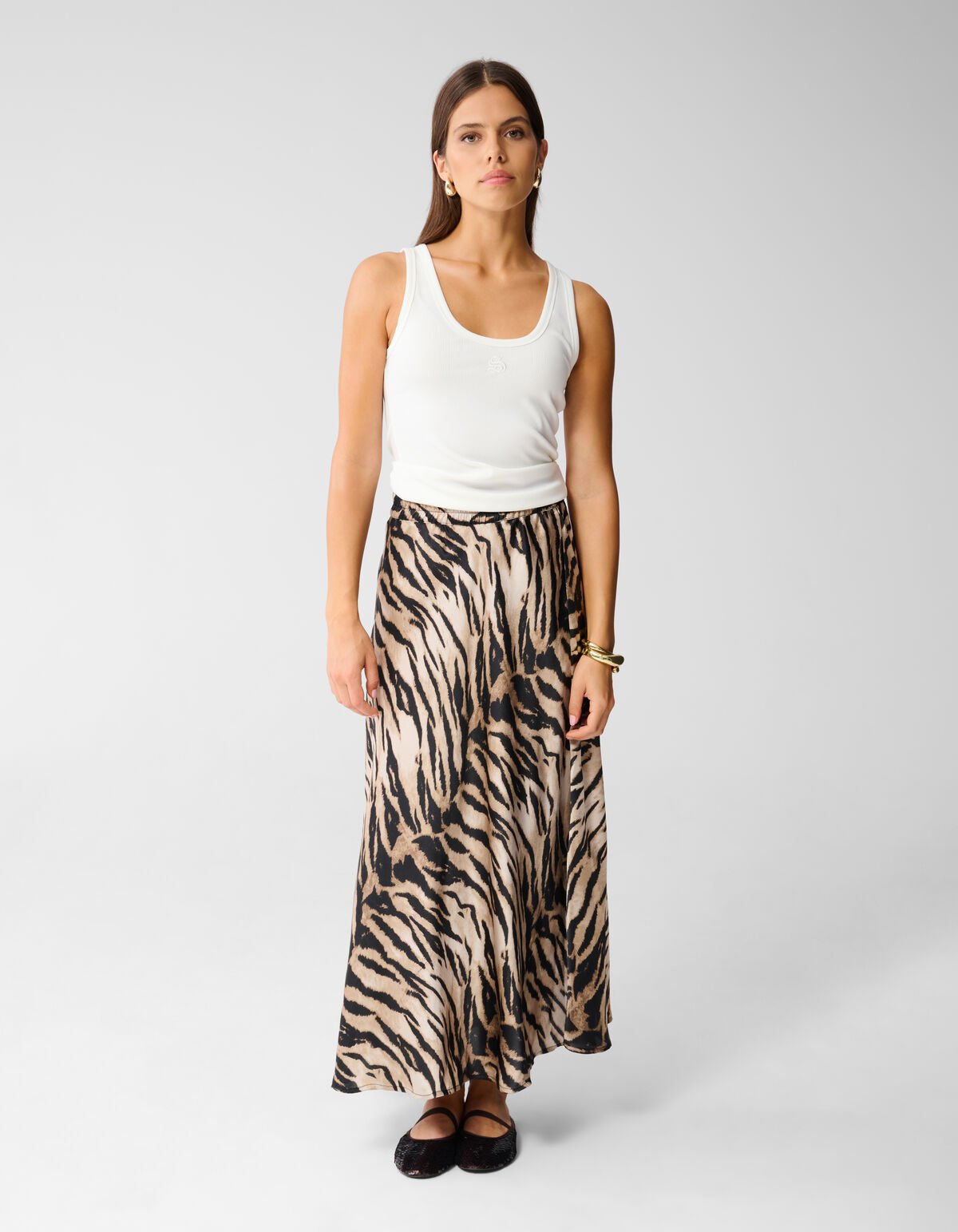 Satijnen Tijger Maxi Rok Bruin SHOEBY WOMEN
