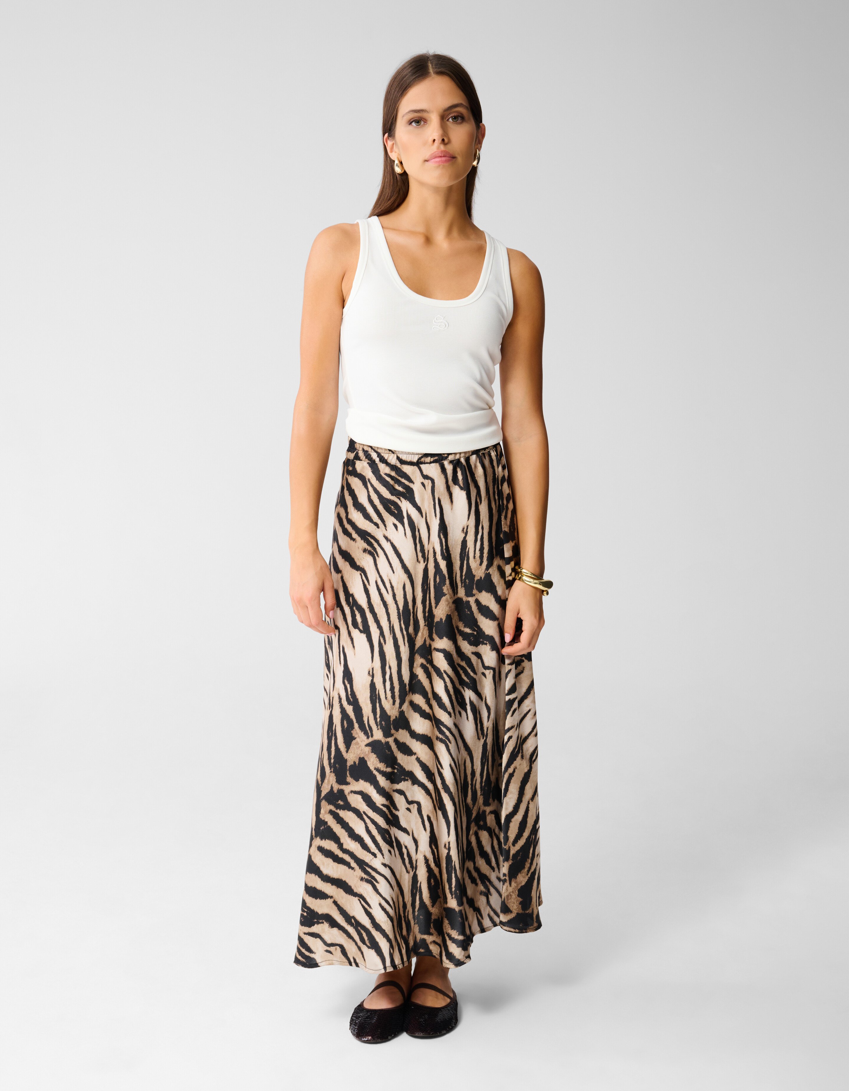 Satijnen Tijger Maxi Rok Bruin SHOEBY WOMEN