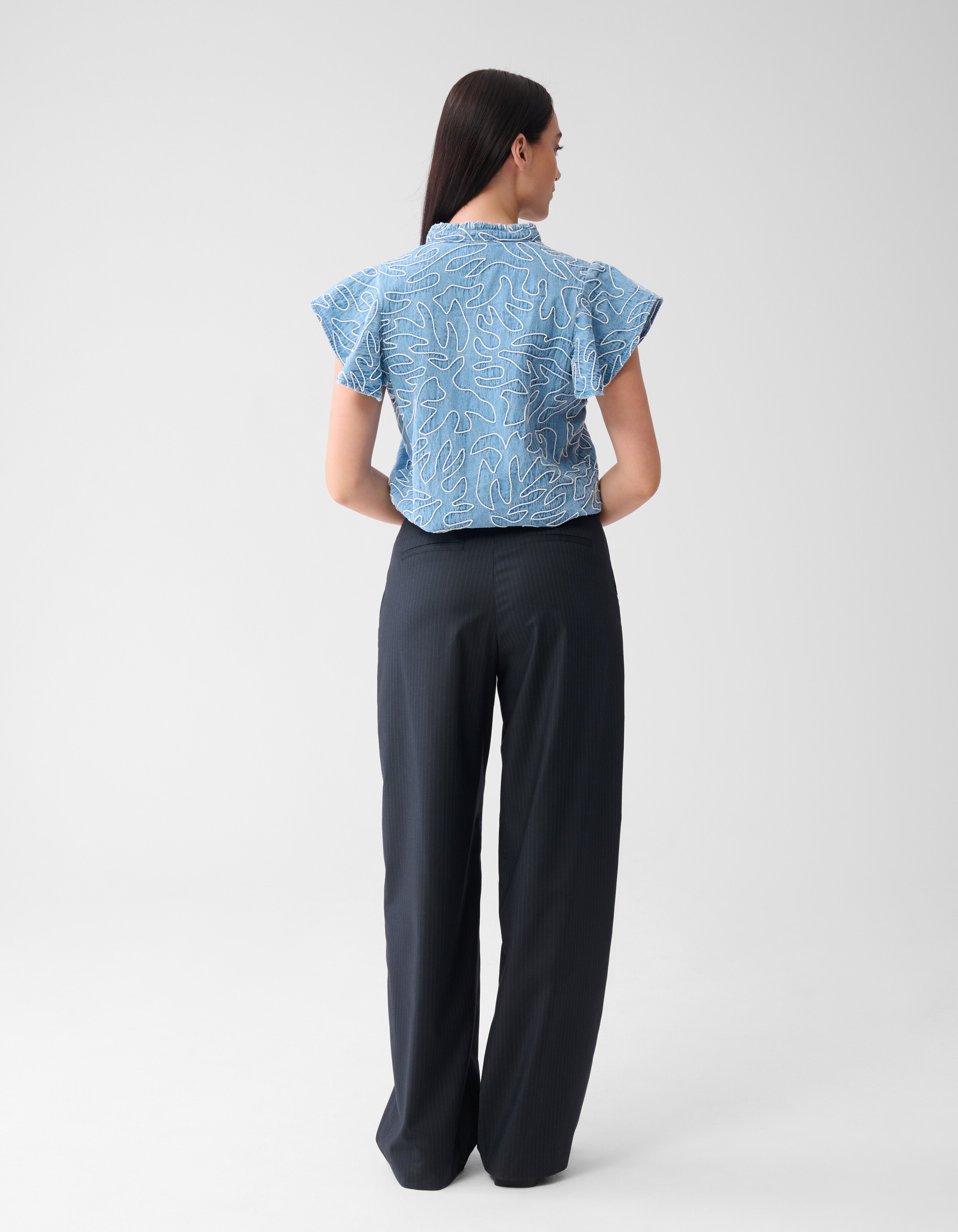 Denim Ruffle Cord Top Blauw SHOEBY WOMEN