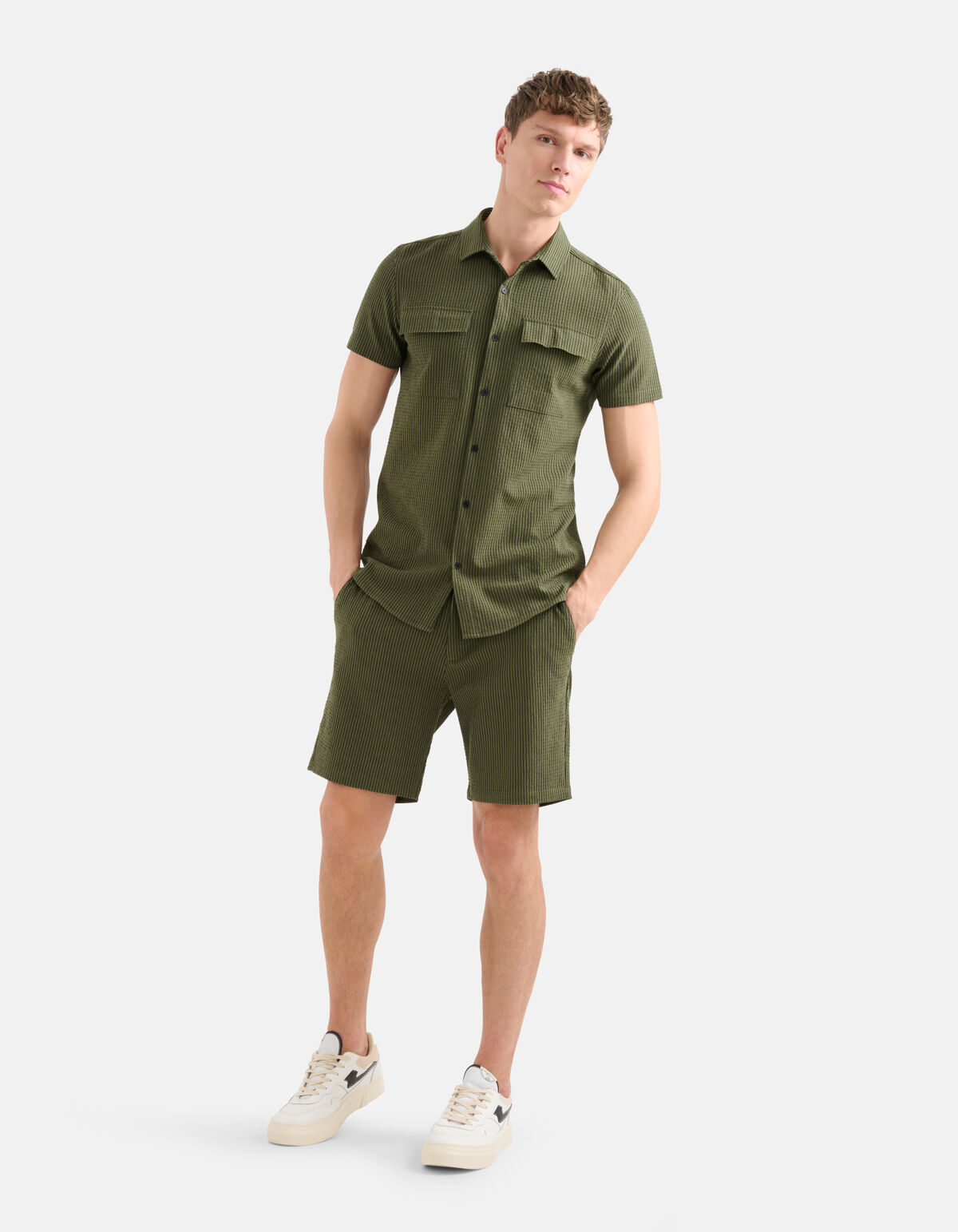 Gestreepte Seersucker Short Groen SHOEBY MEN