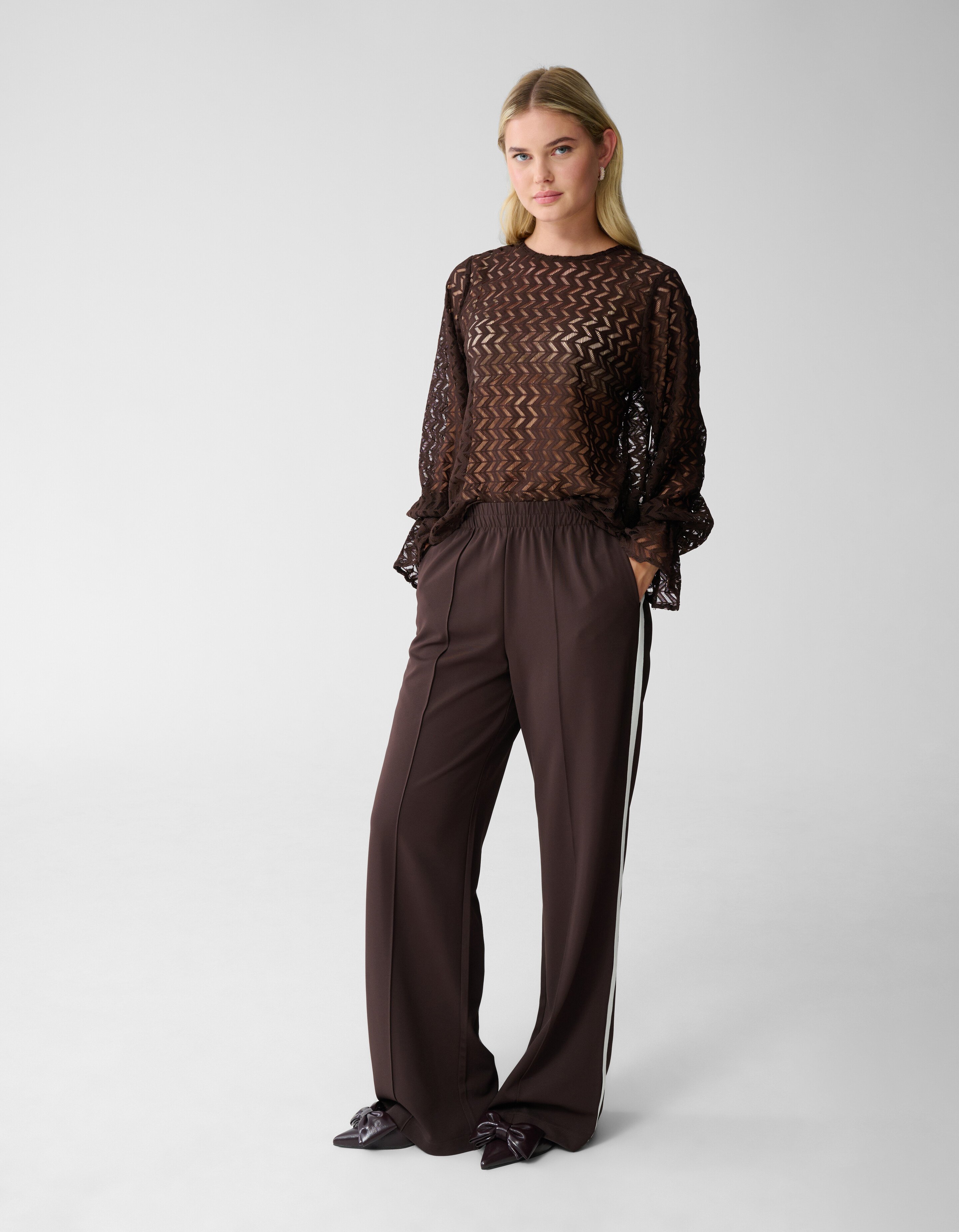 Sporty Wide Leg Broek Donkerbruin SHOEBY WOMEN