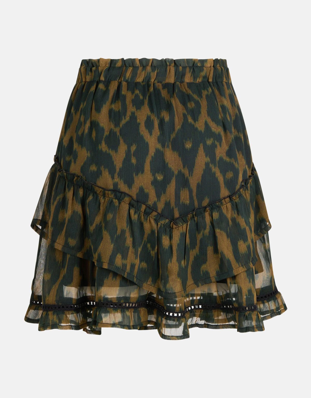 Leopard Ruffle Rok Groen SHOEBY WOMEN