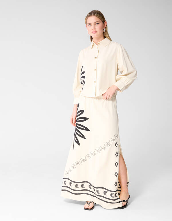 Sun Embroidery Maxi Rok Gebroken Wit SHOEBY WOMEN