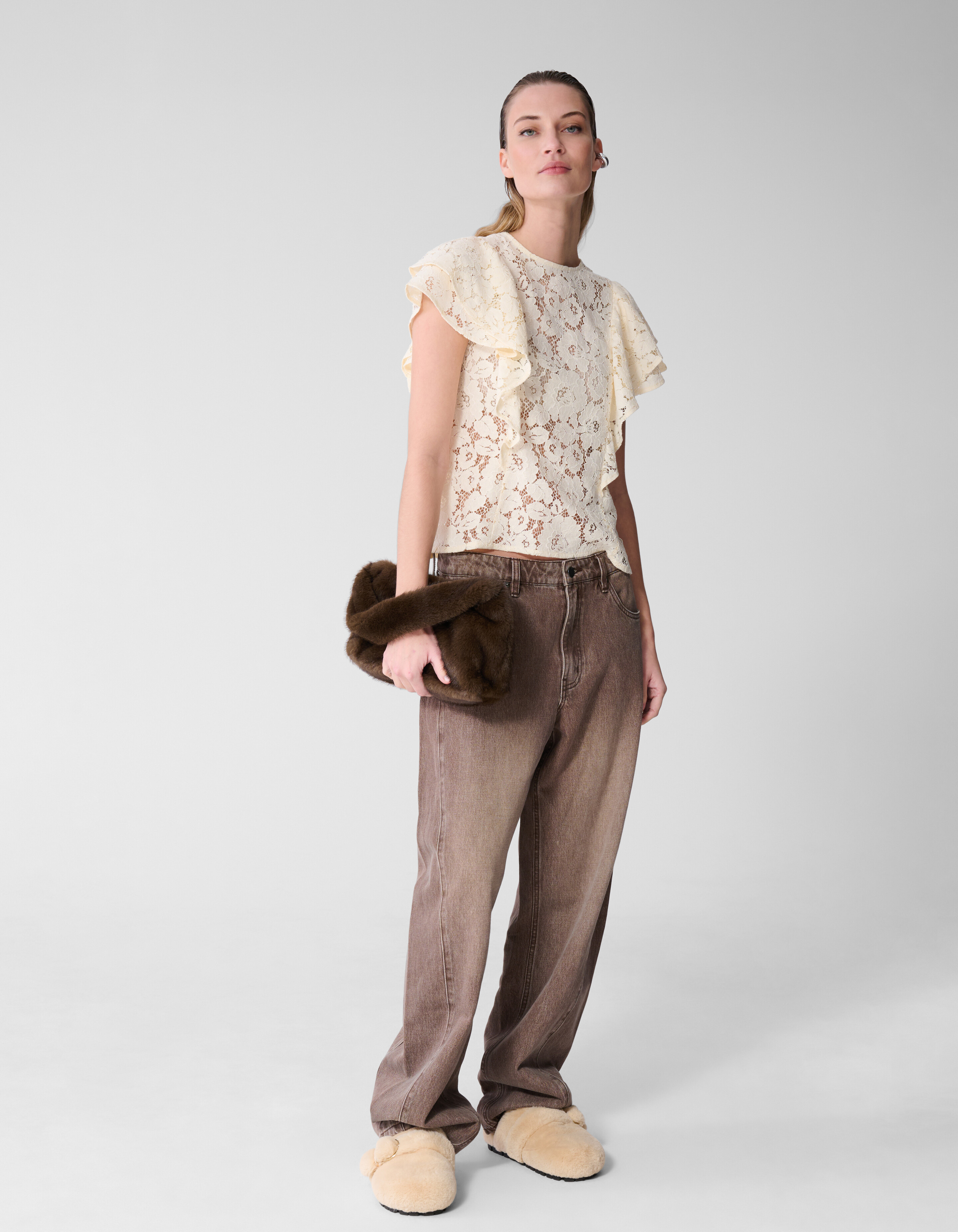 Kanten Ruffle Top Gebroken Wit SHOEBY WOMEN