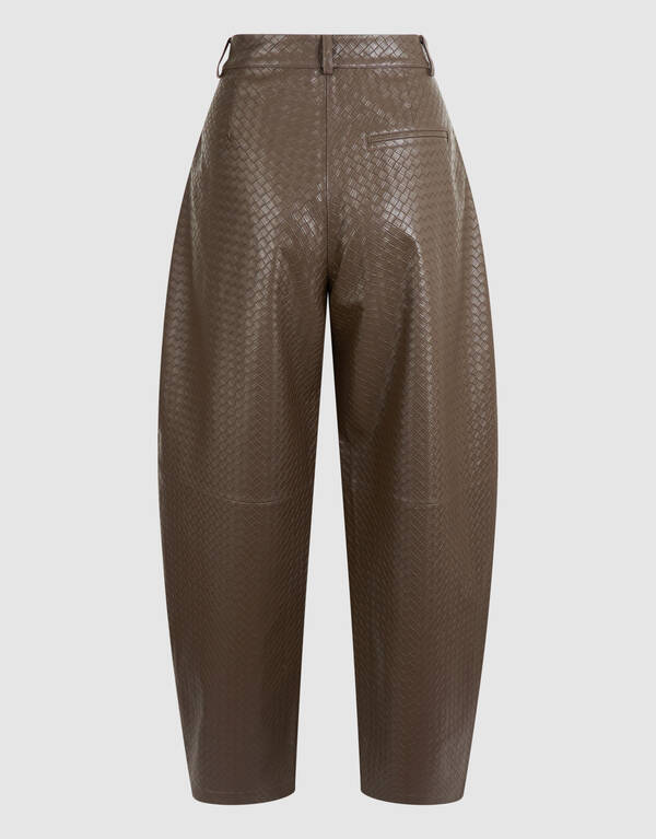 Vegan Leren Braided Barrel Fit Broek Donkerbruin SHOEBY WOMEN