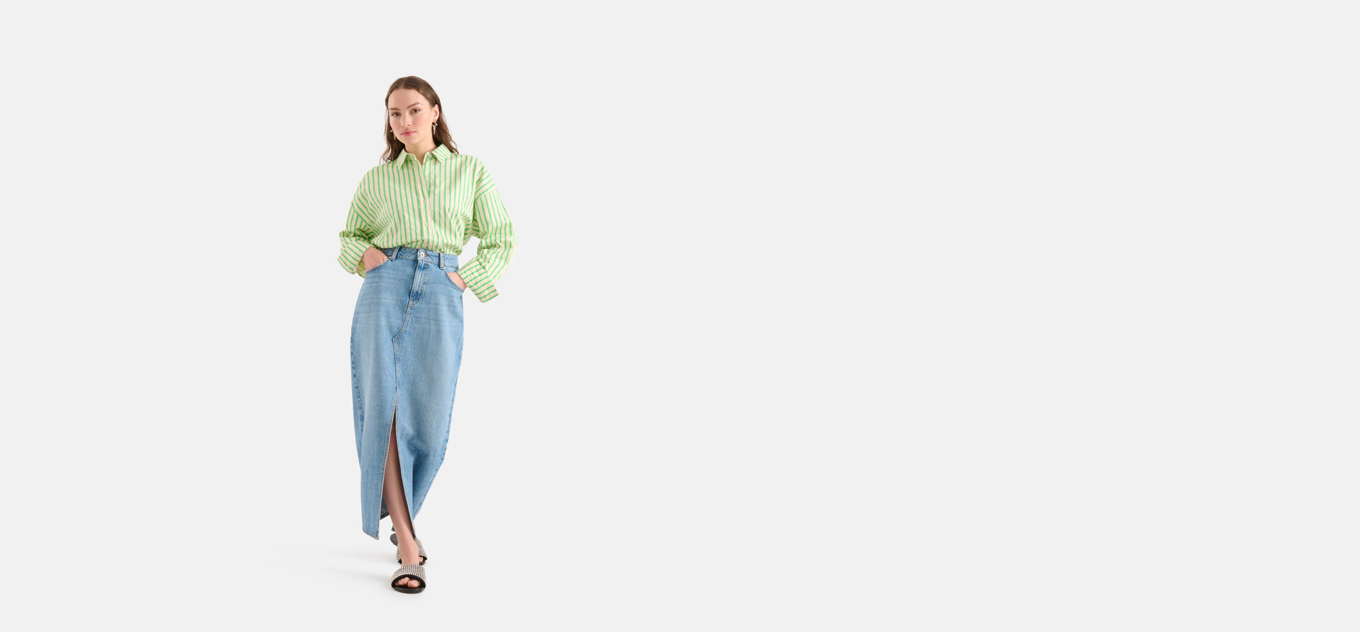 Denim Midi Rok Blauw SHOEBY WOMEN