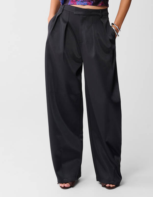 Heavy Satijnen Barrel Fit Broek Zwart SHOEBY WOMEN