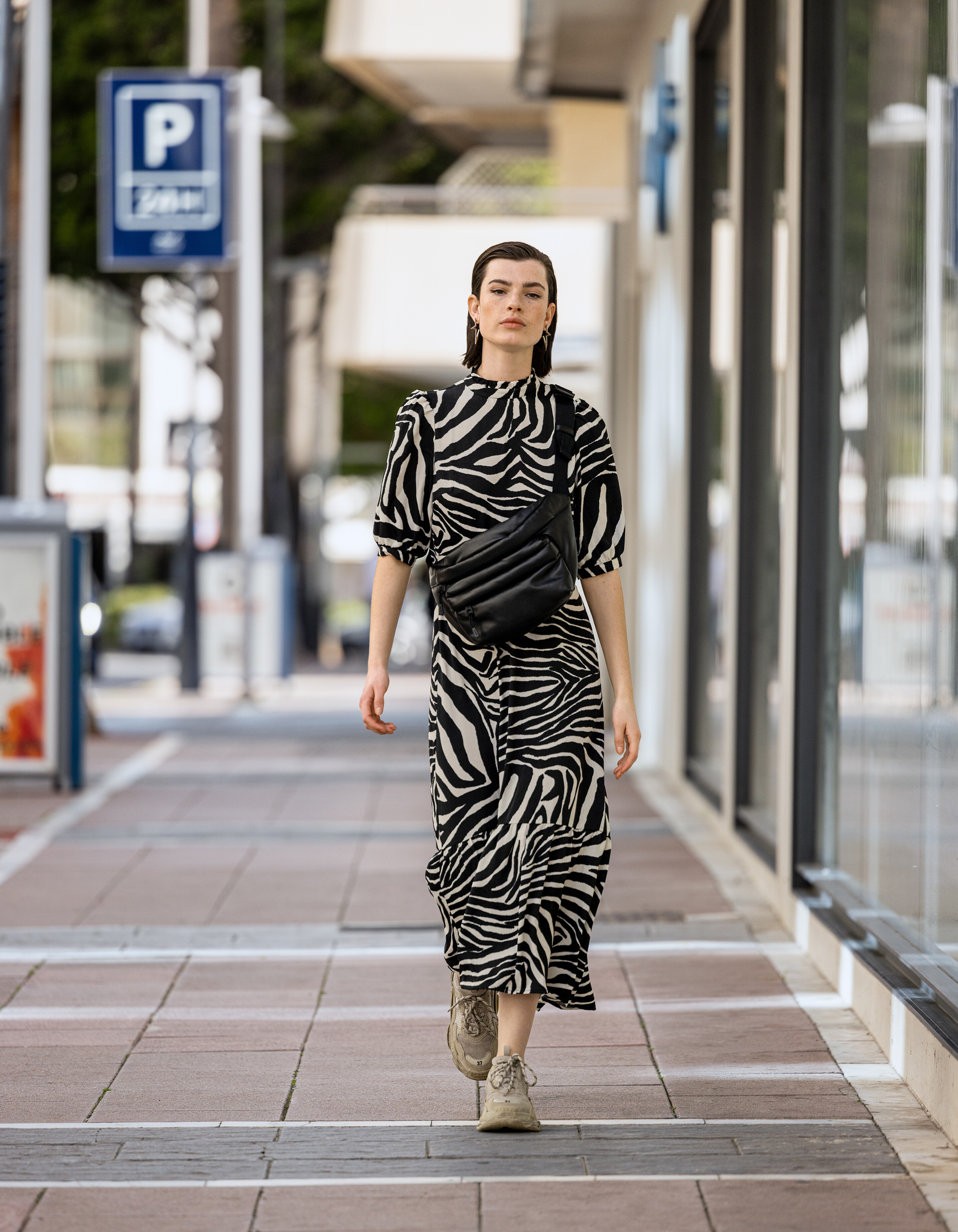Zebra Print Maxi Jurk Zwart/Wit SHOEBY WOMEN