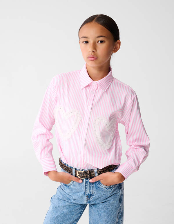 Pinstripe Heart Blouse Roze SHOEBY GIRLS
