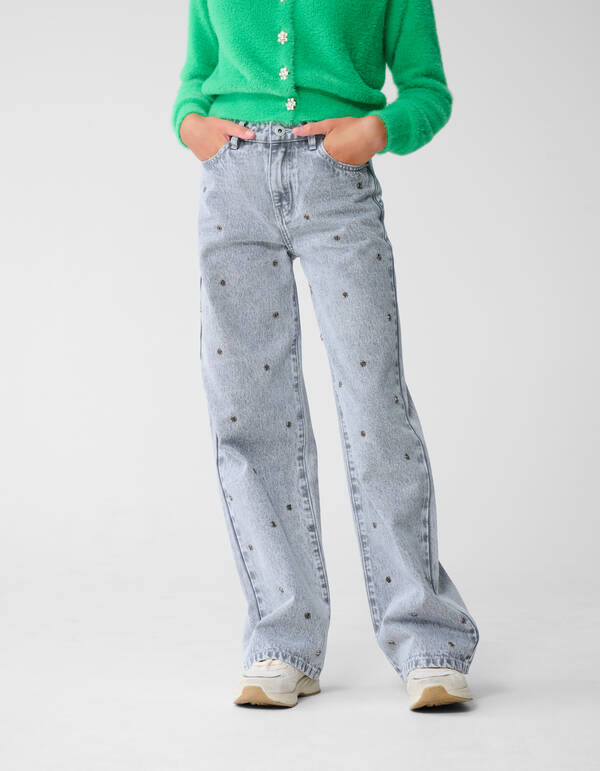 Rose Stud Straight Fit Jeans Lichtgrijs SHOEBY GIRLS