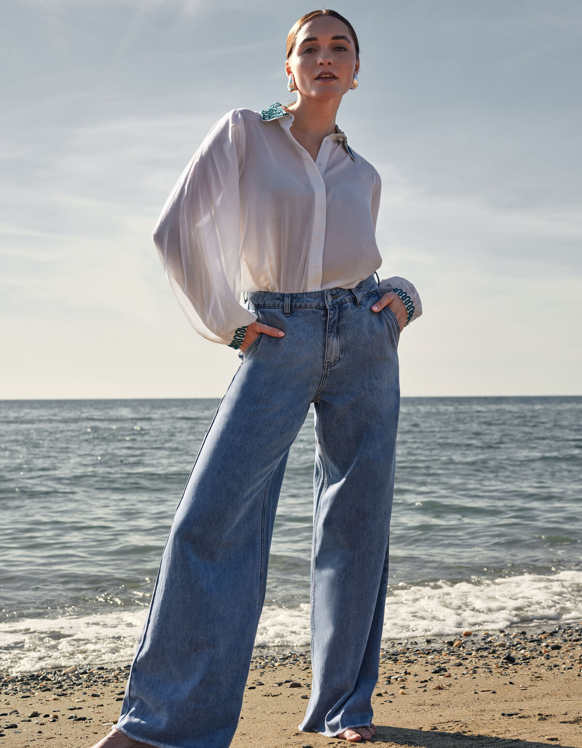 Cord Embroidery Blouse Gebroken Wit SHOEBY WOMEN