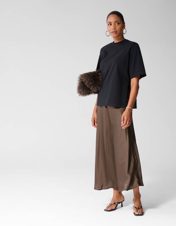 Satijnen Maxi Rok Donkerbruin SHOEBY WOMEN