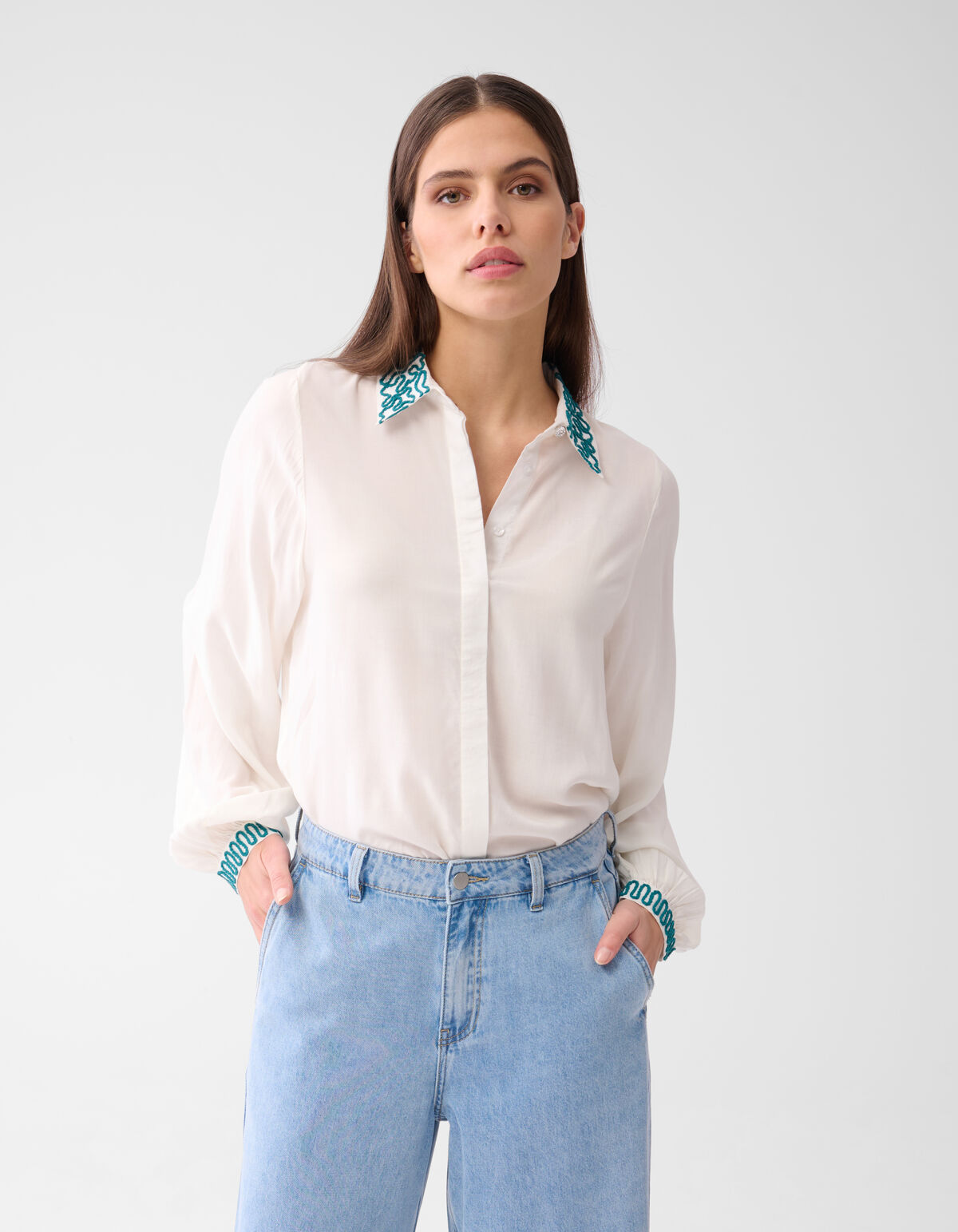 Cord Embroidery Blouse Gebroken Wit SHOEBY WOMEN