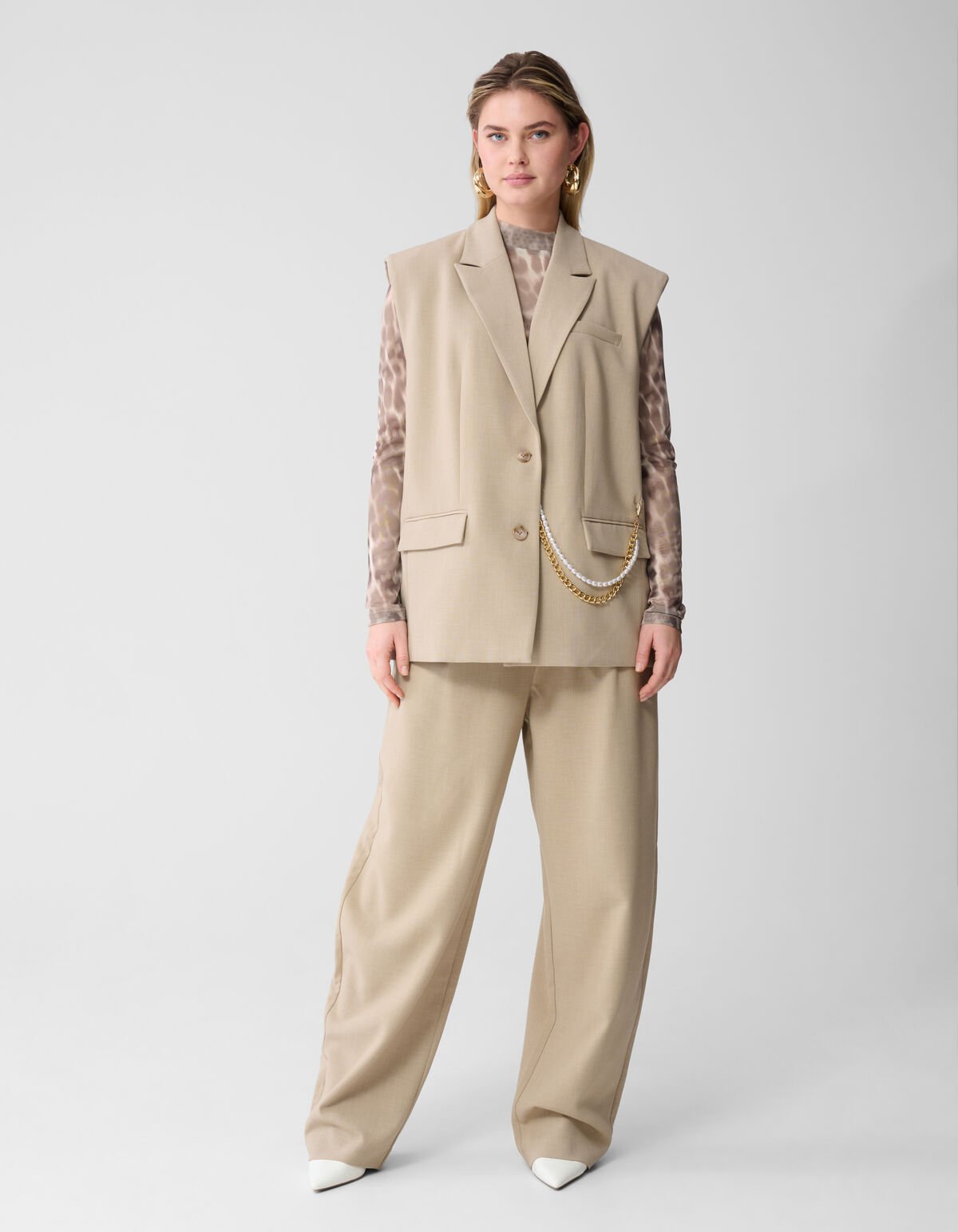 Mesh Leopard Longsleeve Top Lichtbruin SHOEBY WOMEN